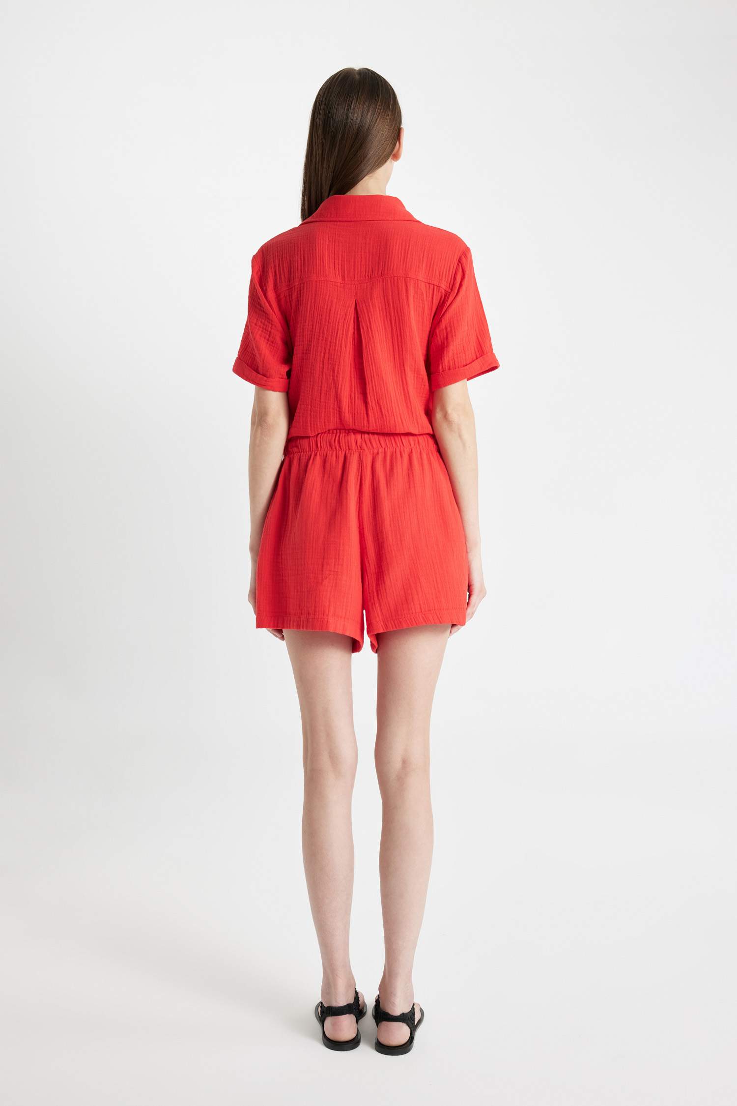 Relax Fit Yüksek Bel Kısa Paça Müslin Şort