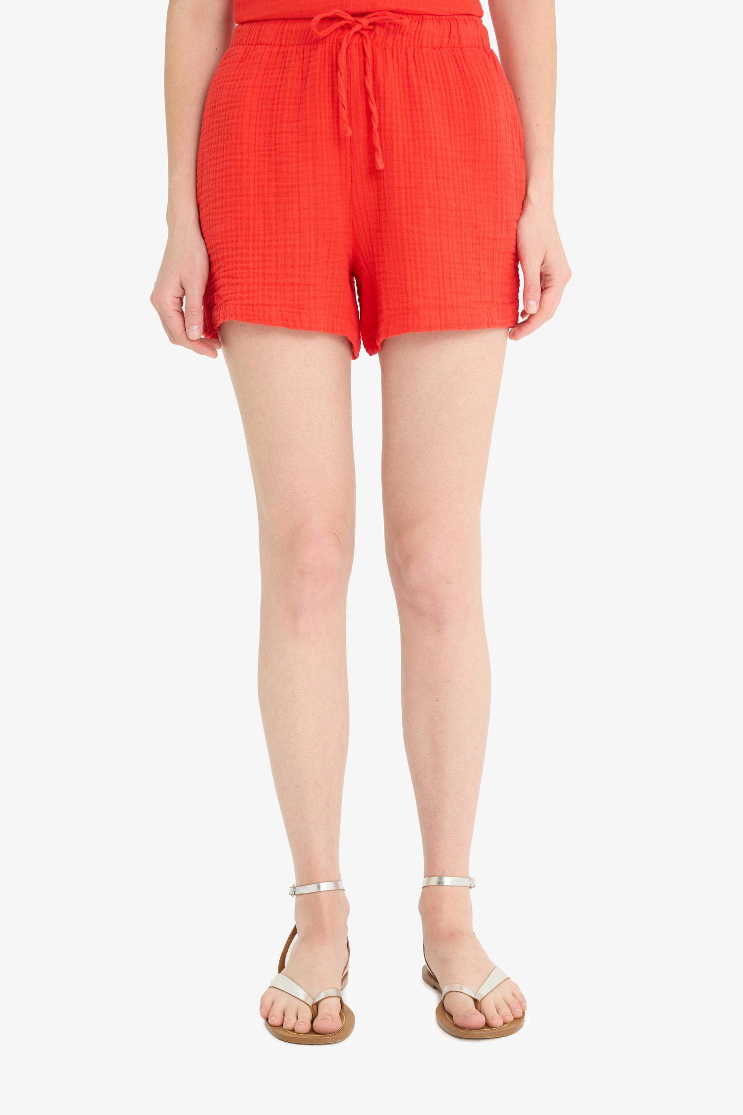 Relax Fit Yüksek Bel Kısa Paça Müslin Şort