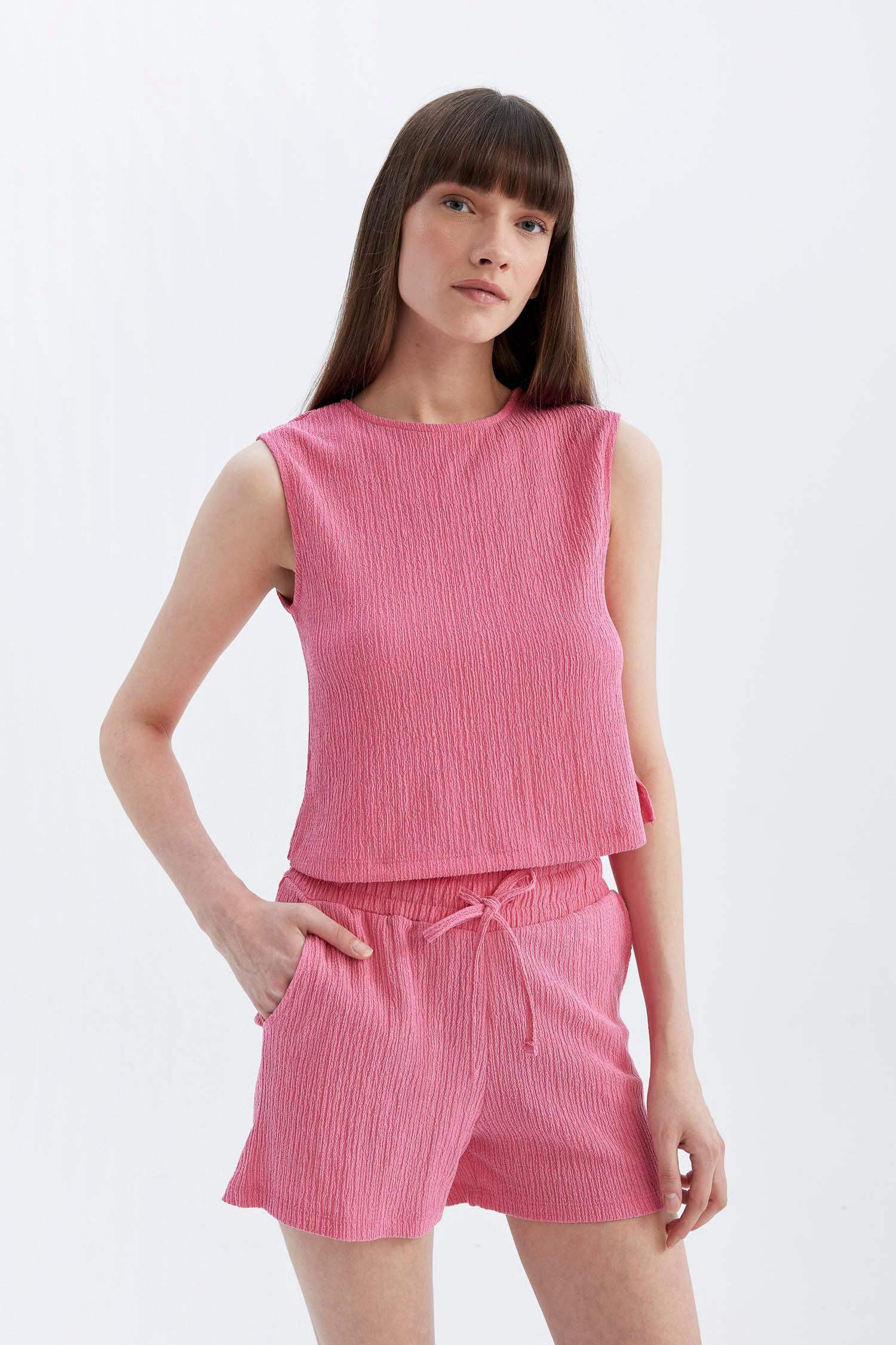 Regular Fit Normal Bel Düz Paça Bürümcük Şort