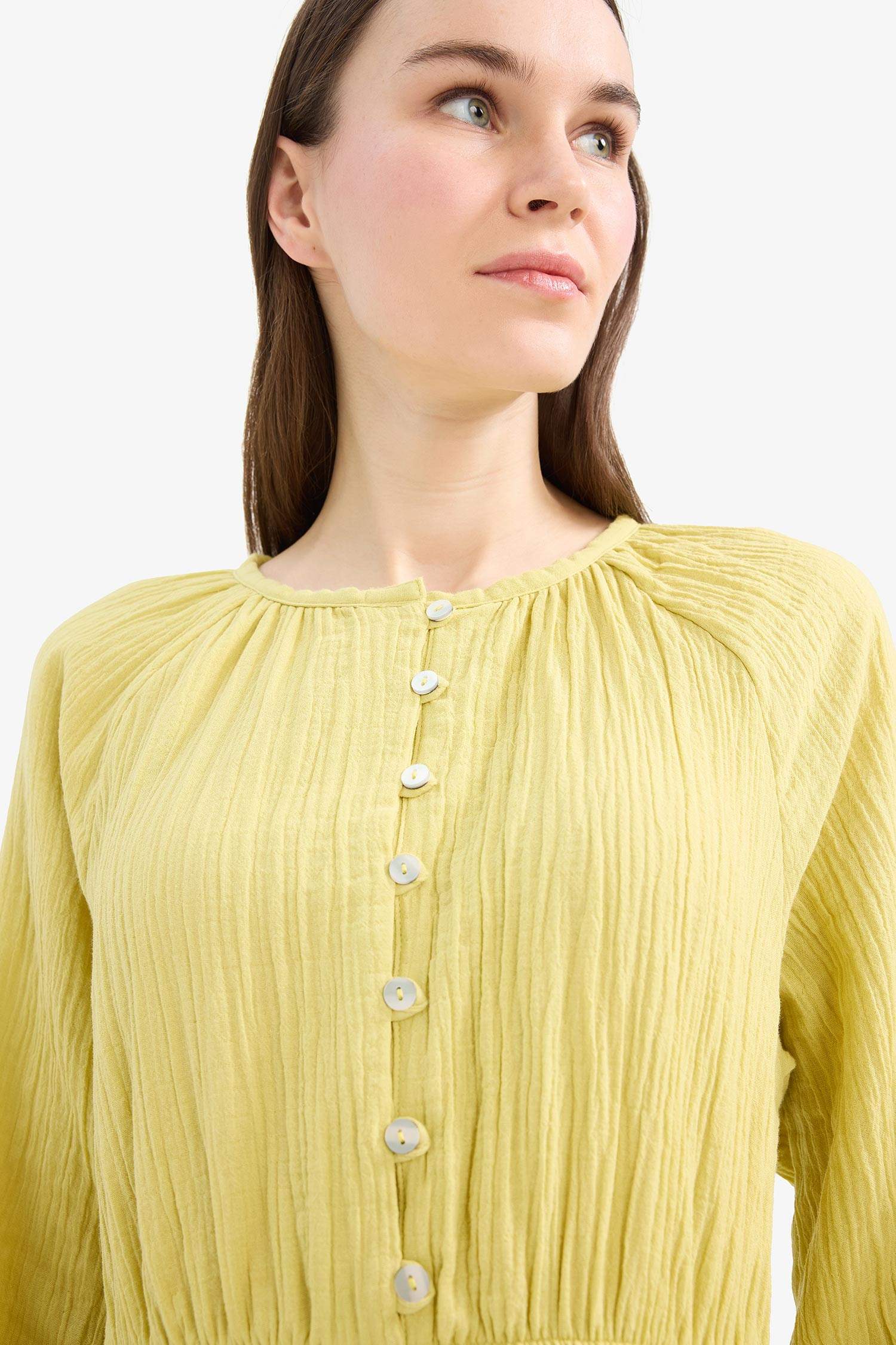 Relax Fit Crew Neck Muslin Raglan Sleeves Dress