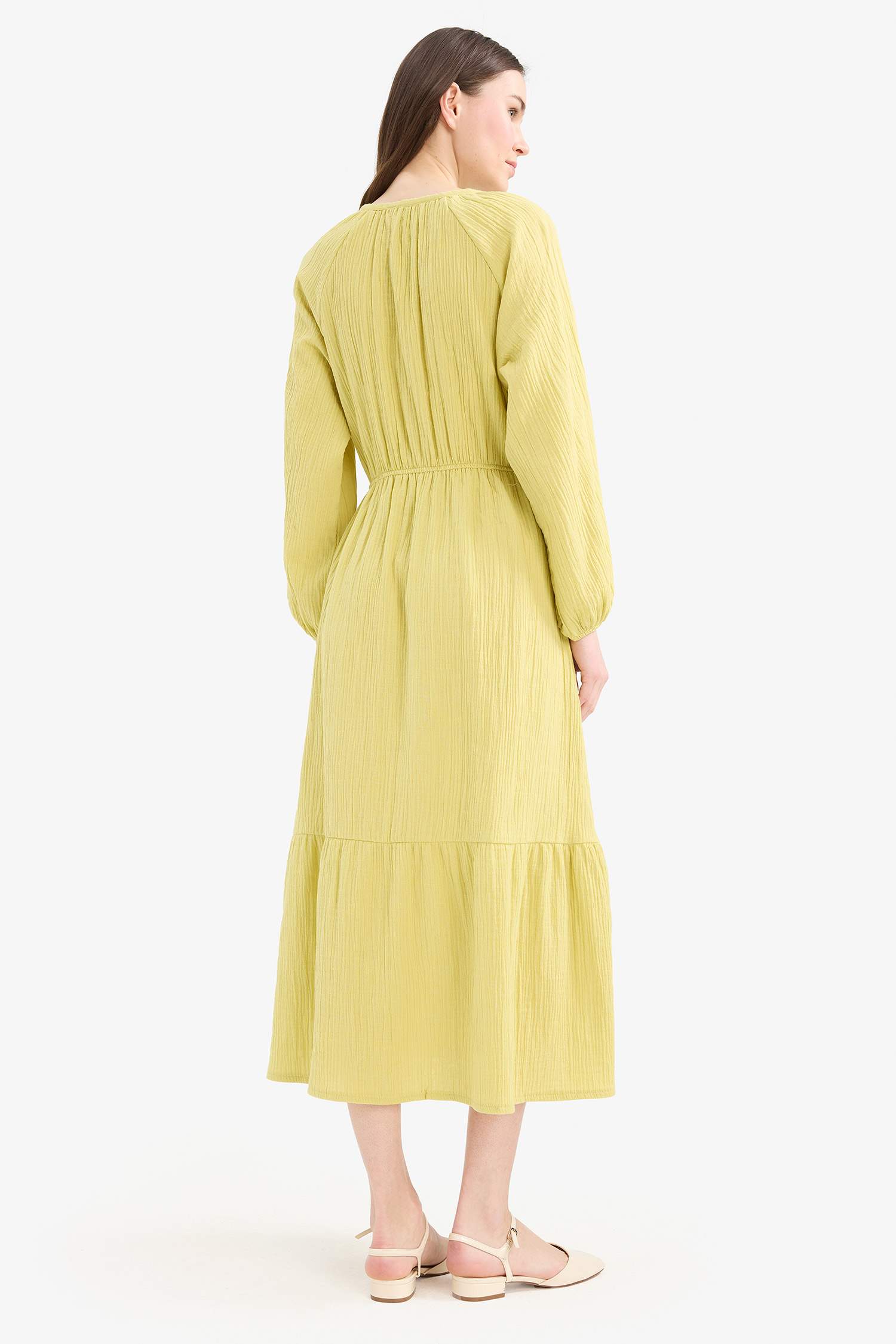 Relax Fit Crew Neck Muslin Raglan Sleeves Dress