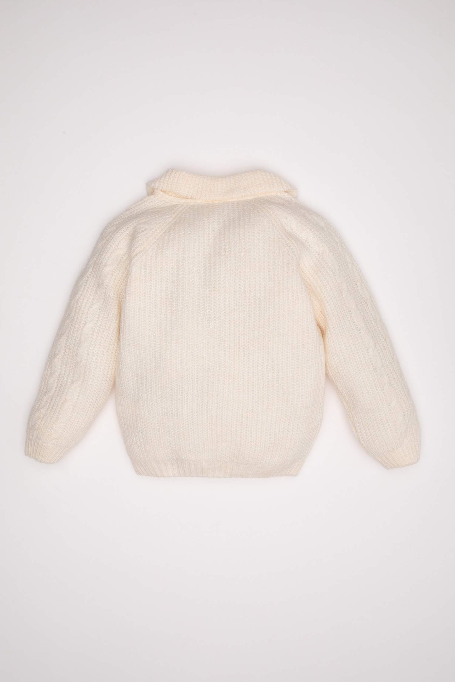 Baby Girl Beige Large Collar Zippered Knitted Pullover