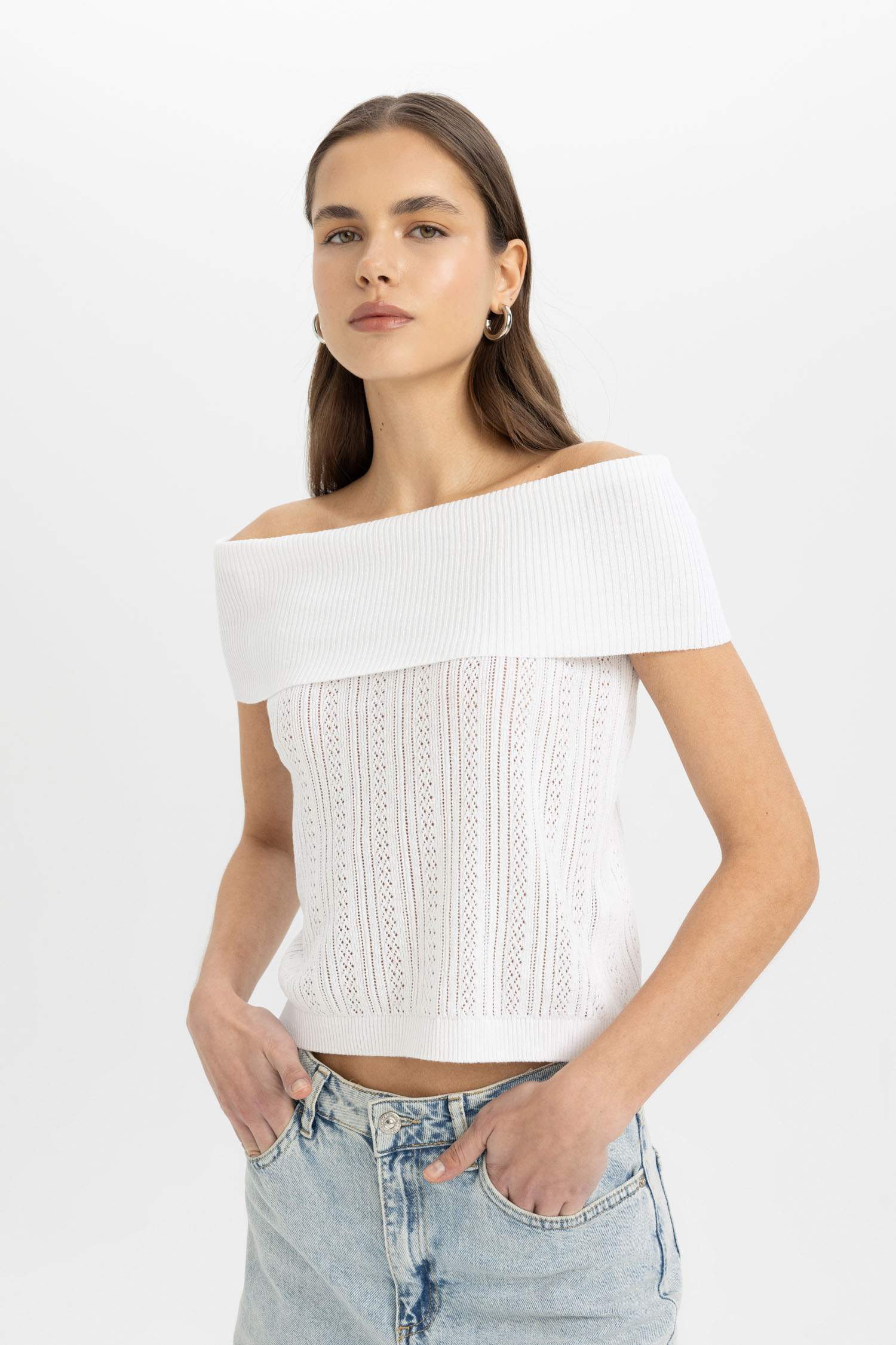 Fitted Open Shoulder Blouse