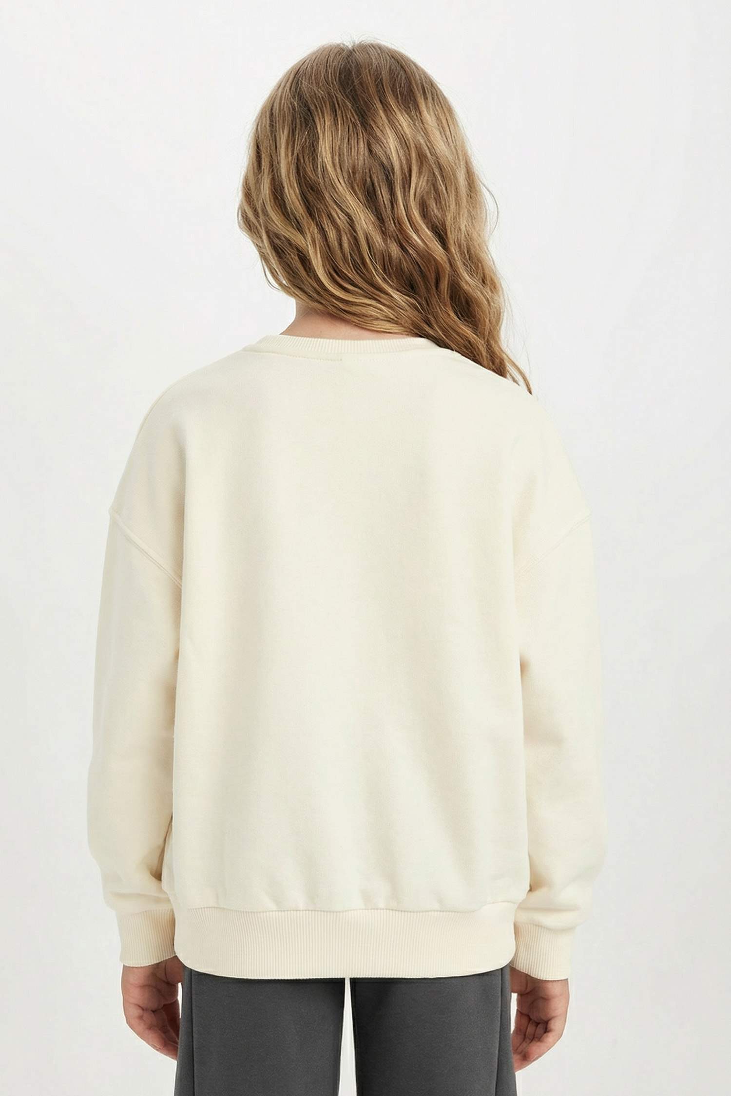 Kız Çocuk Oversize Geniş Kalıp Bisiklet Yaka Baskılı Sweatshirt