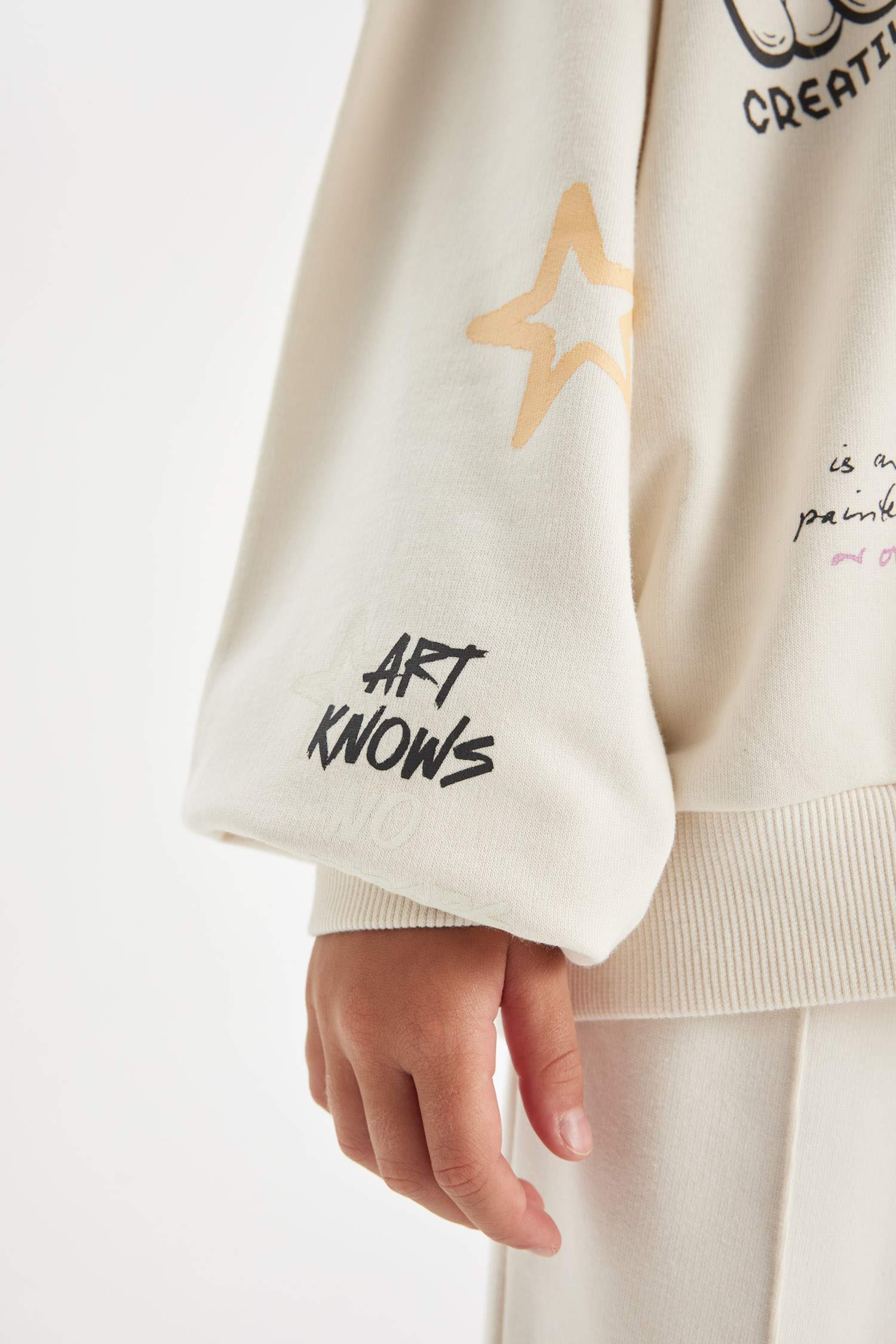 Kız Çocuk Oversize Geniş Kalıp Bisiklet Yaka Ayıcık Baskılı Sweatshirt