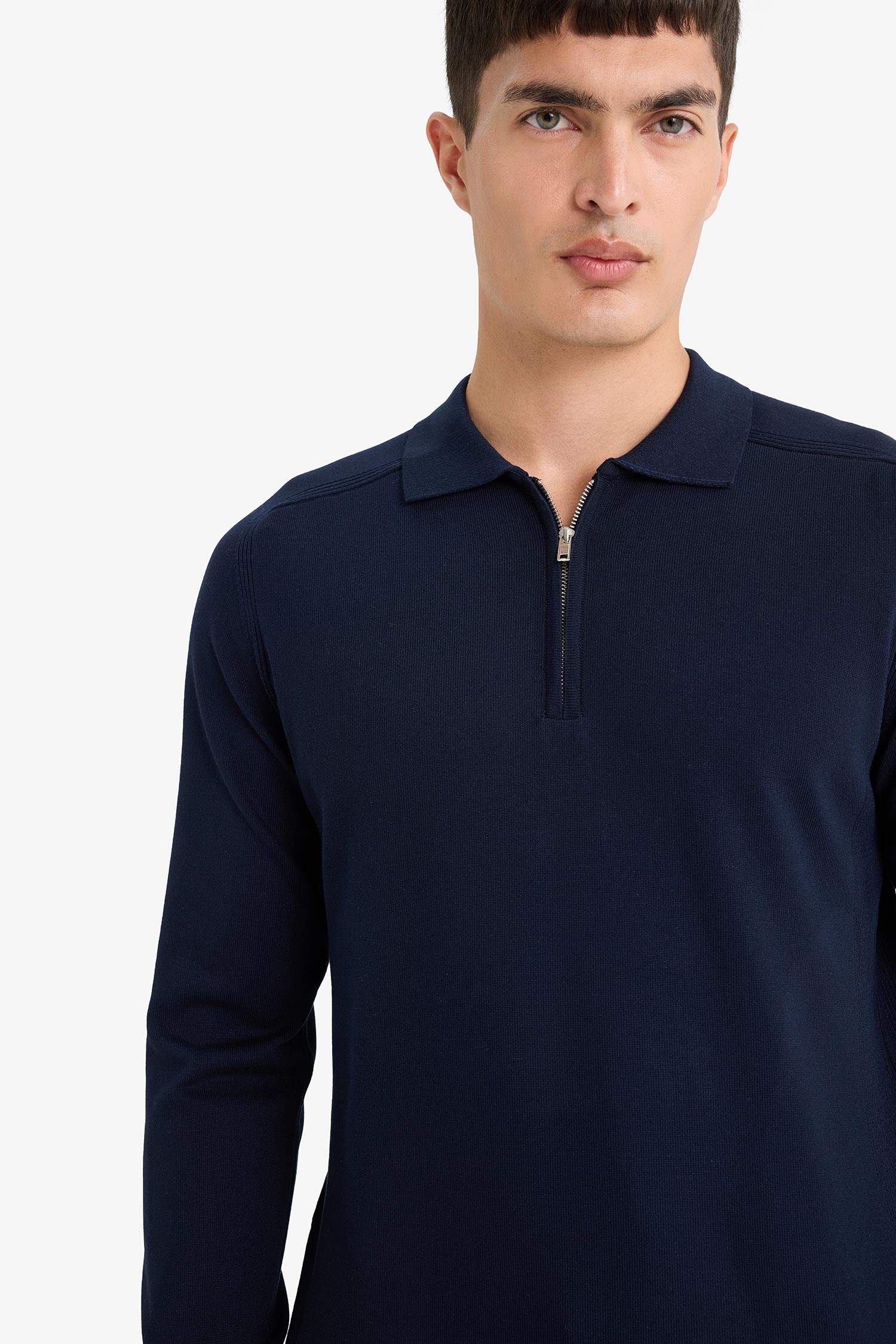 Standart Fit Polo Yaka Yarım Fermuarlı Premium Triko Kazak