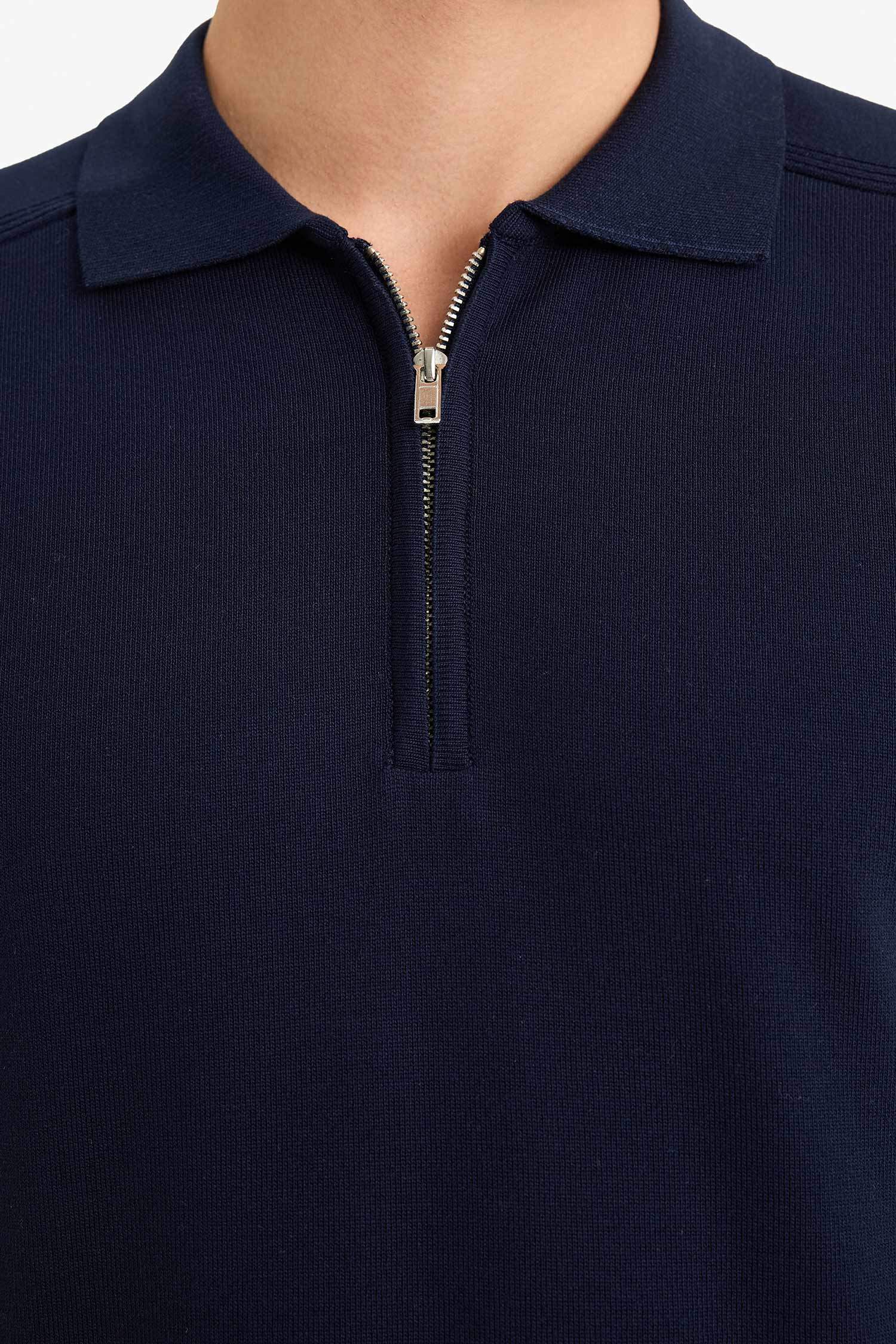 Standart Fit Polo Yaka Yarım Fermuarlı Premium Triko Kazak