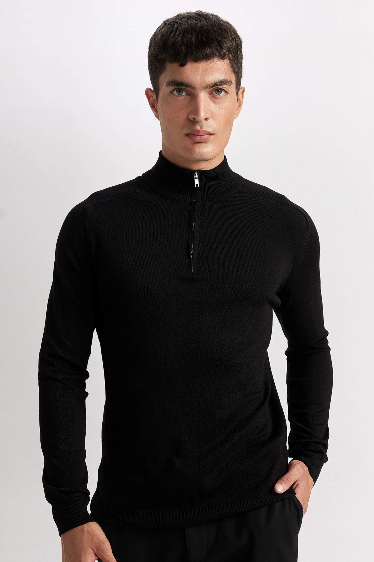 Standard Fit Half Zipper Soft Textured Premium Knitwear Pullover