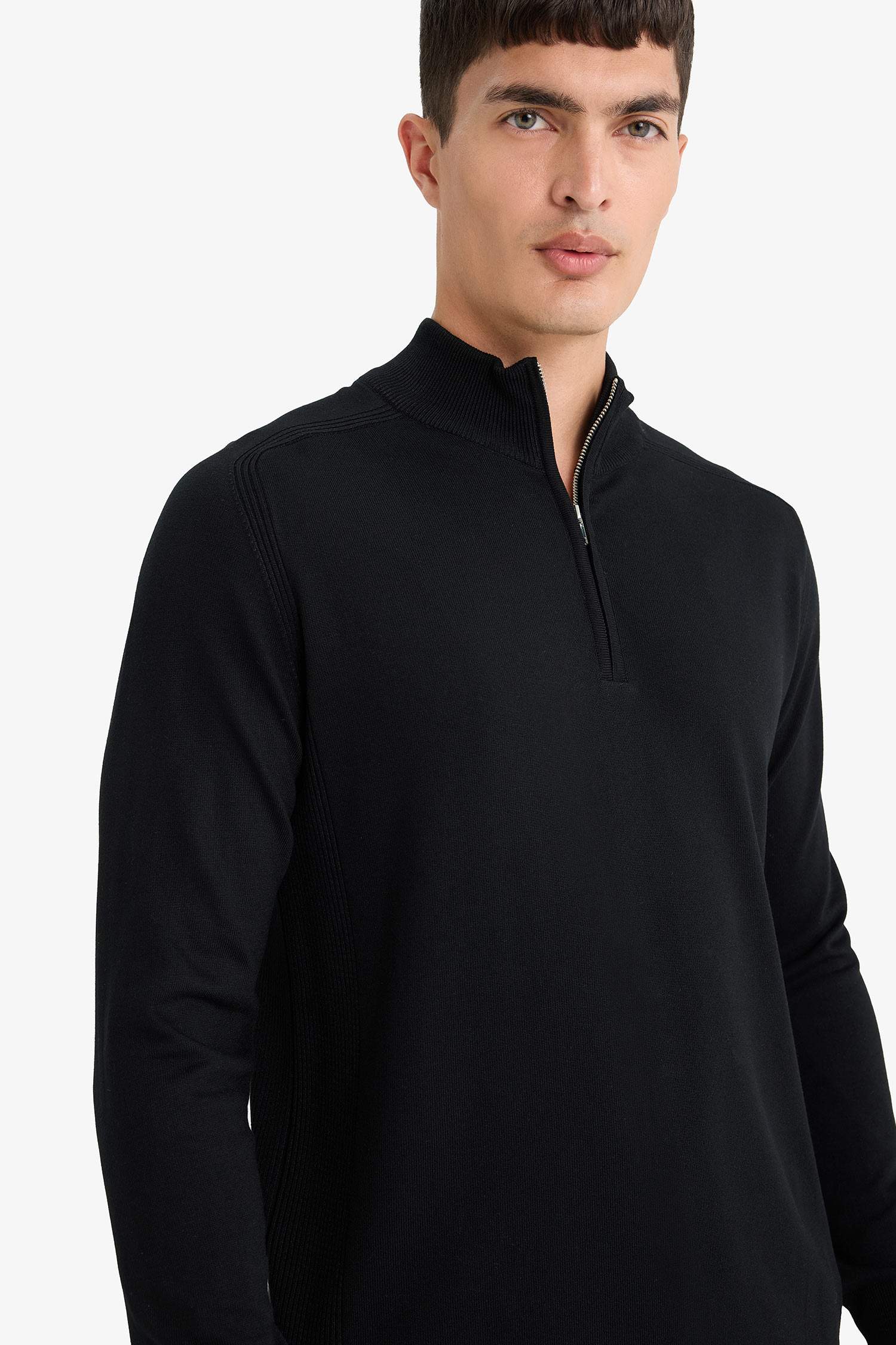 Standart Fit Dik Yaka Yarım Fermuarlı Triko Kazak