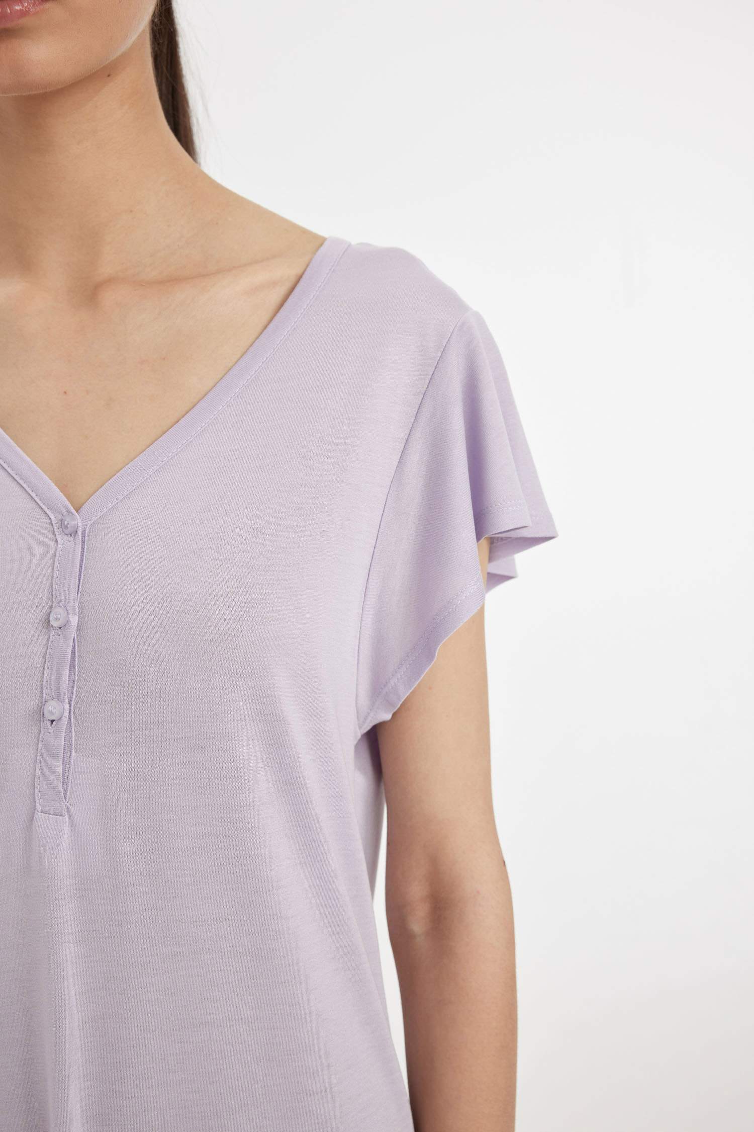 V Yaka Viskon Kısa Kollu Gecelik-Fall in Love