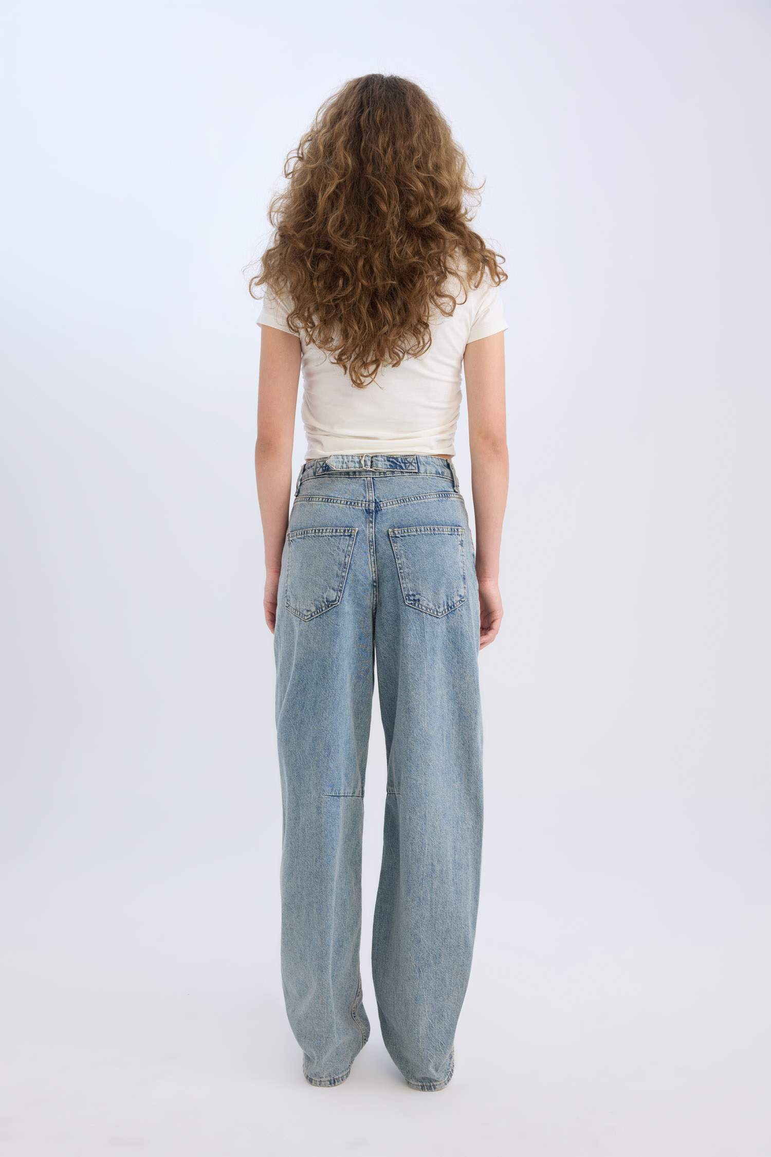 Baggy Fit Yüksek Bel Uzun Jean Yıkamalı Pantolon