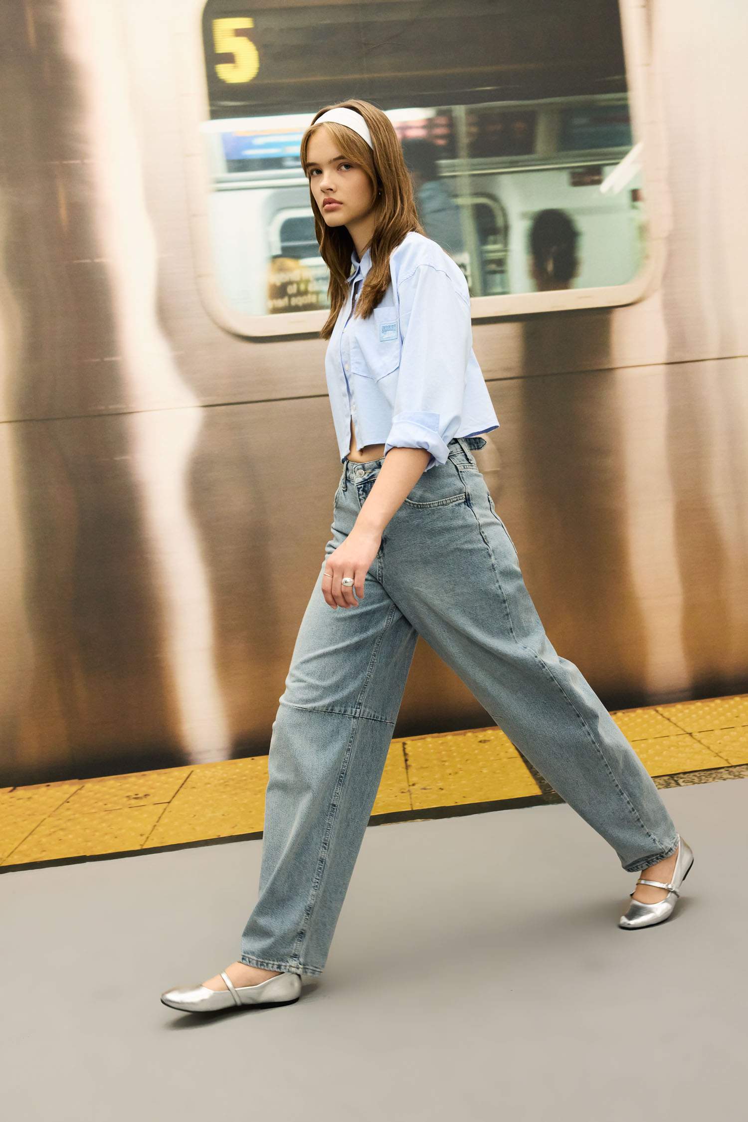 Baggy Fit Yüksek Bel Uzun Jean Yıkamalı Pantolon