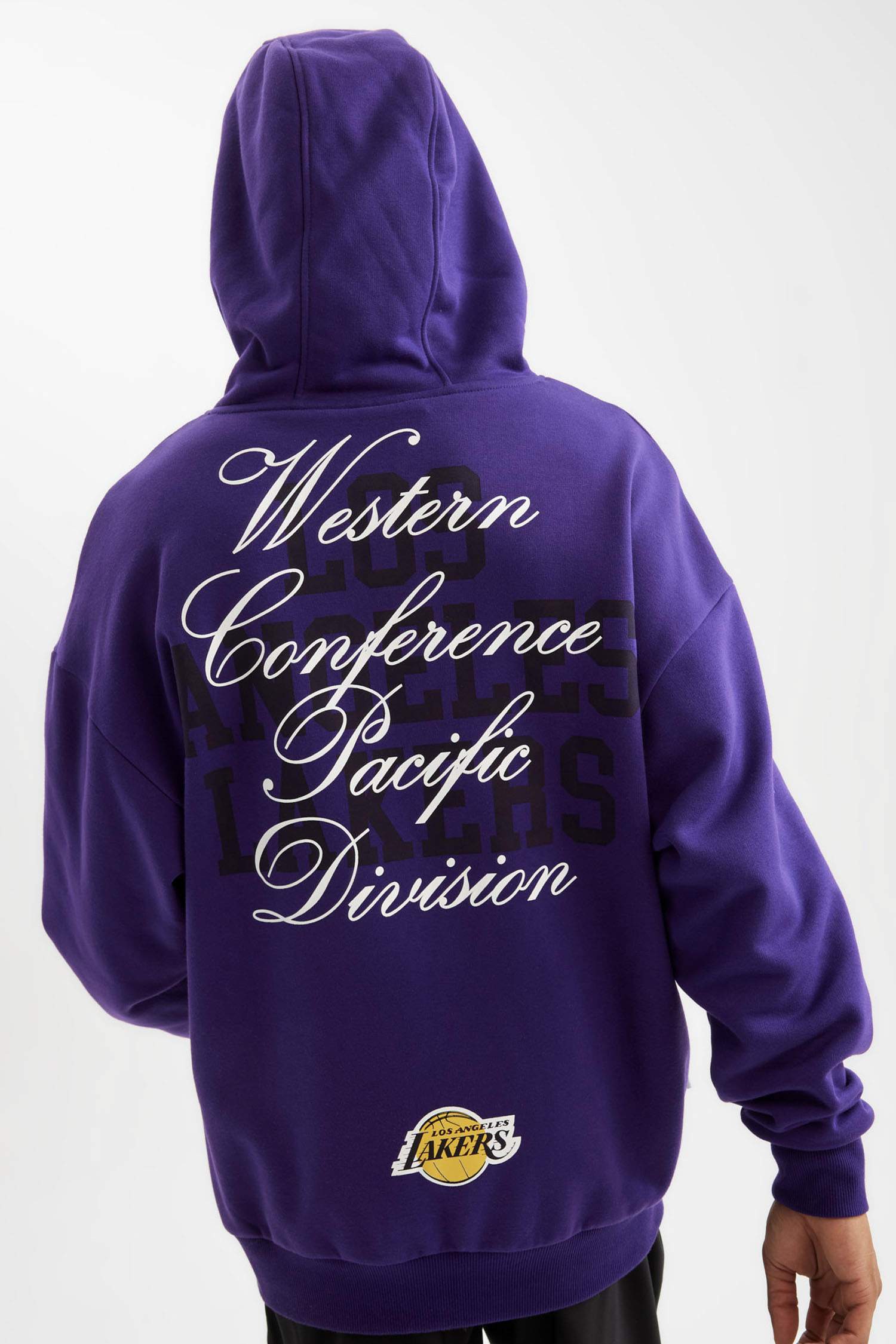 DeFactoFit NBA Los Angeles Lakers Oversize Geniş Kalıp Kapüşonlu Sırt Baskılı Sweatshirt