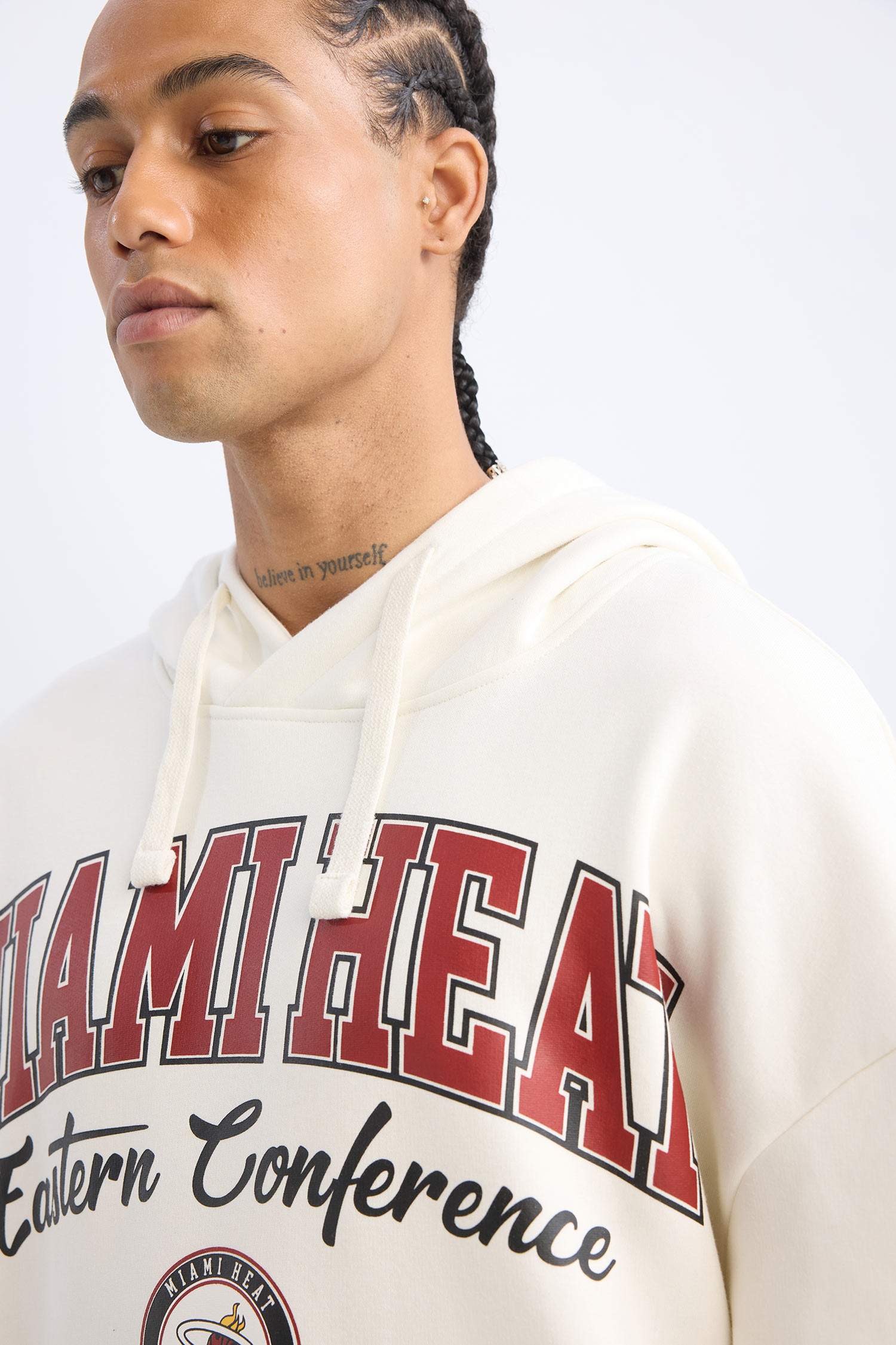 DeFactoFit NBA Miami Heat Oversize Geniş Kalıp Kapüşonlu Baskılı Kalın Sweatshirt