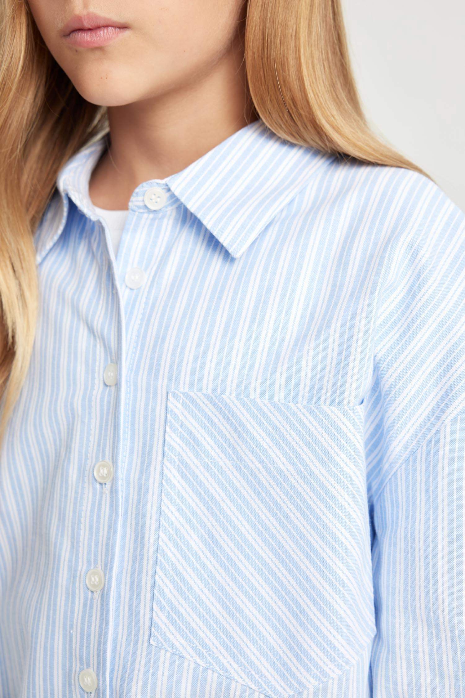 Kız Çocuk Crop Pamuklu Uzun Kollu Cepli Gömlek