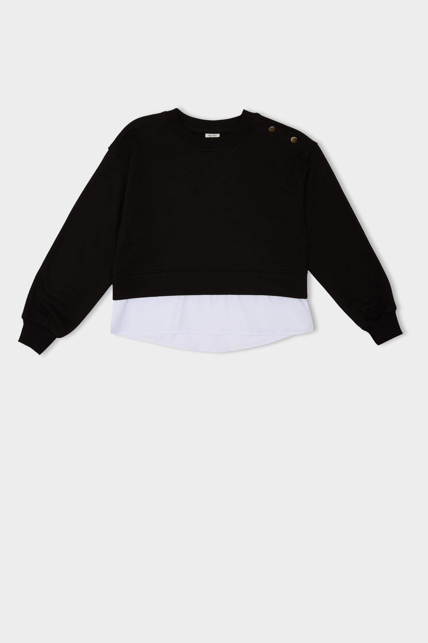 Kız Çocuk Relax Fit Bisiklet Yaka Etek Ucu Detaylı Sweatshirt