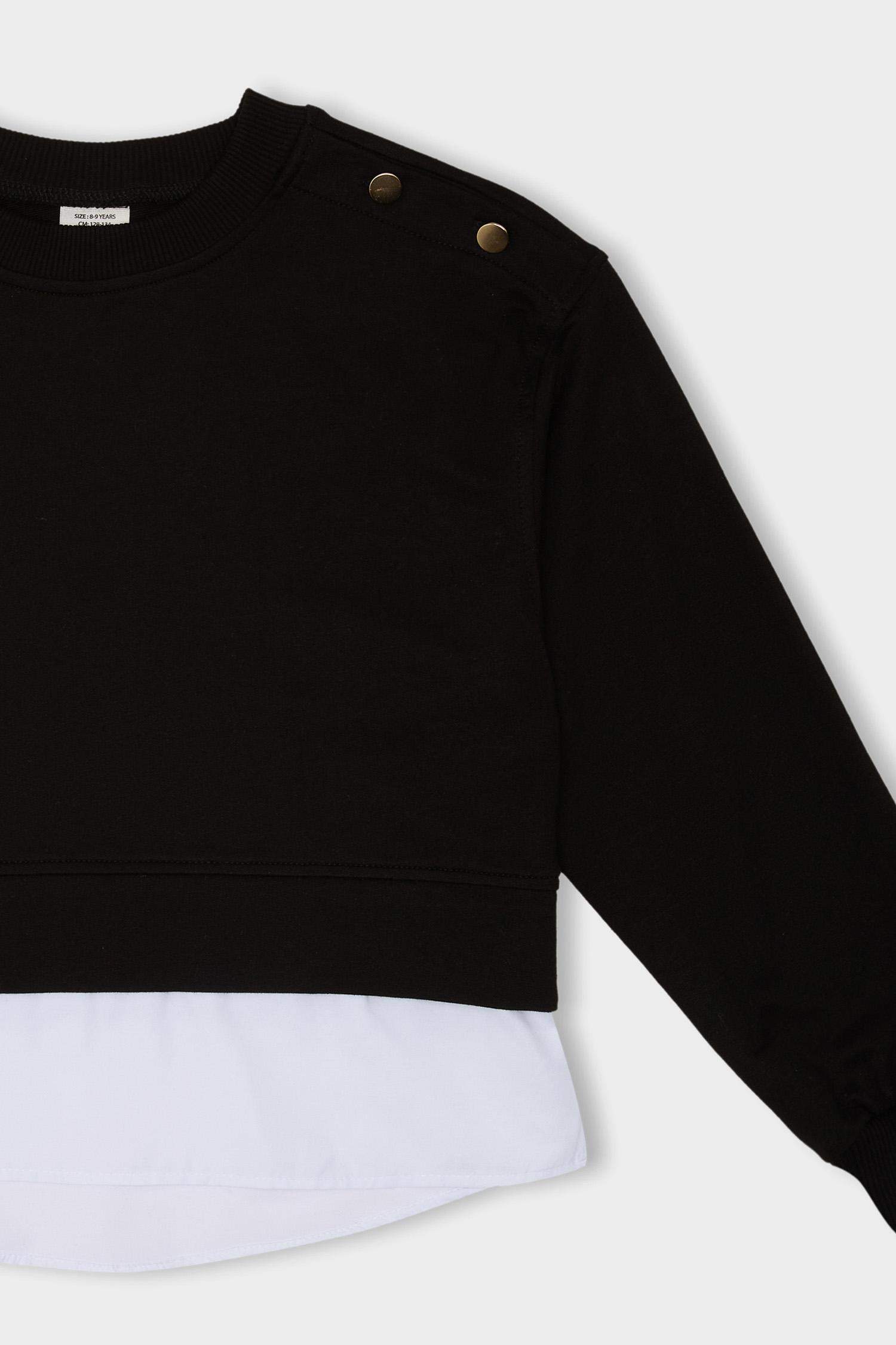 Kız Çocuk Relax Fit Bisiklet Yaka Etek Ucu Detaylı Sweatshirt