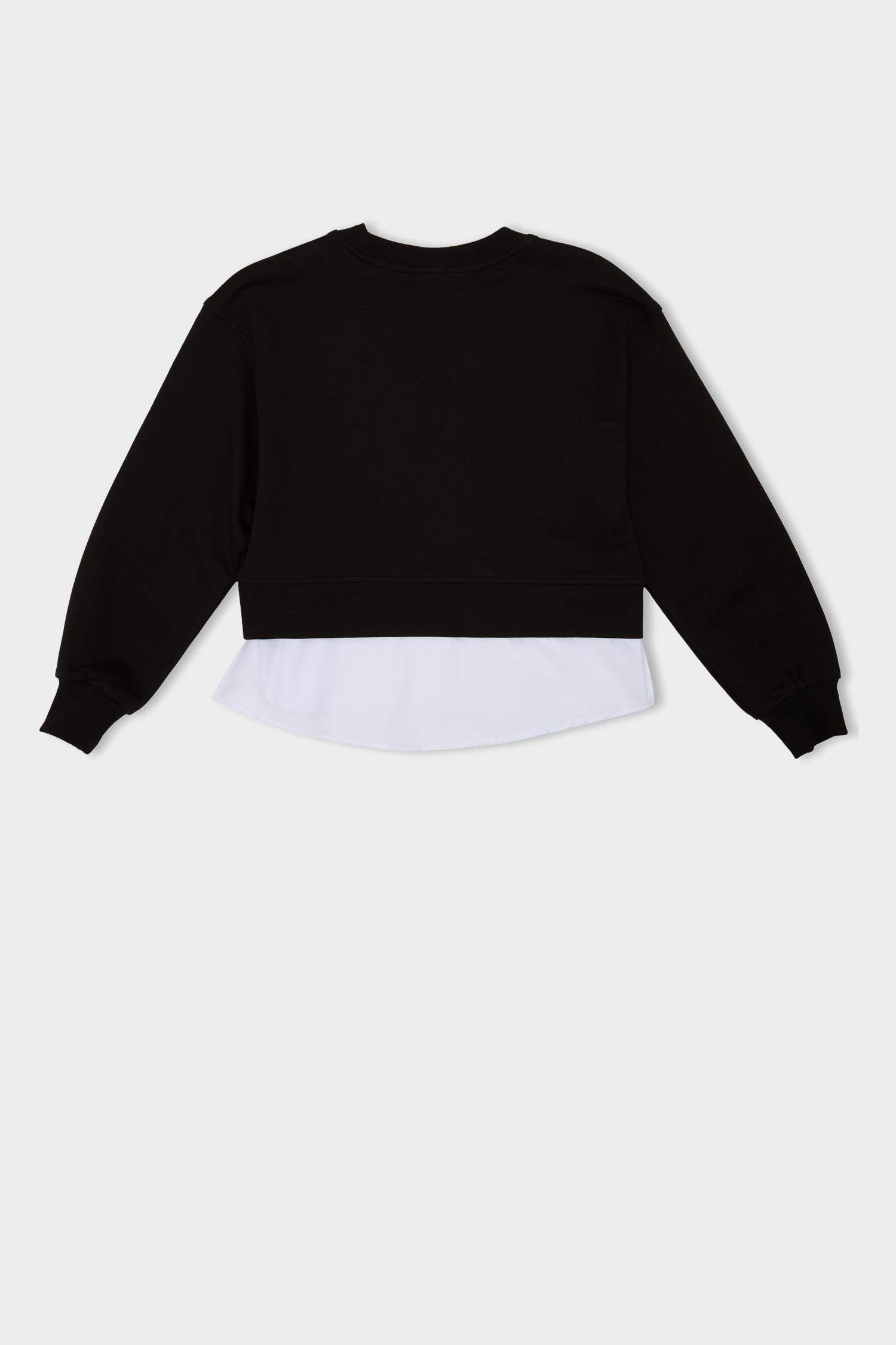 Kız Çocuk Relax Fit Bisiklet Yaka Etek Ucu Detaylı Sweatshirt