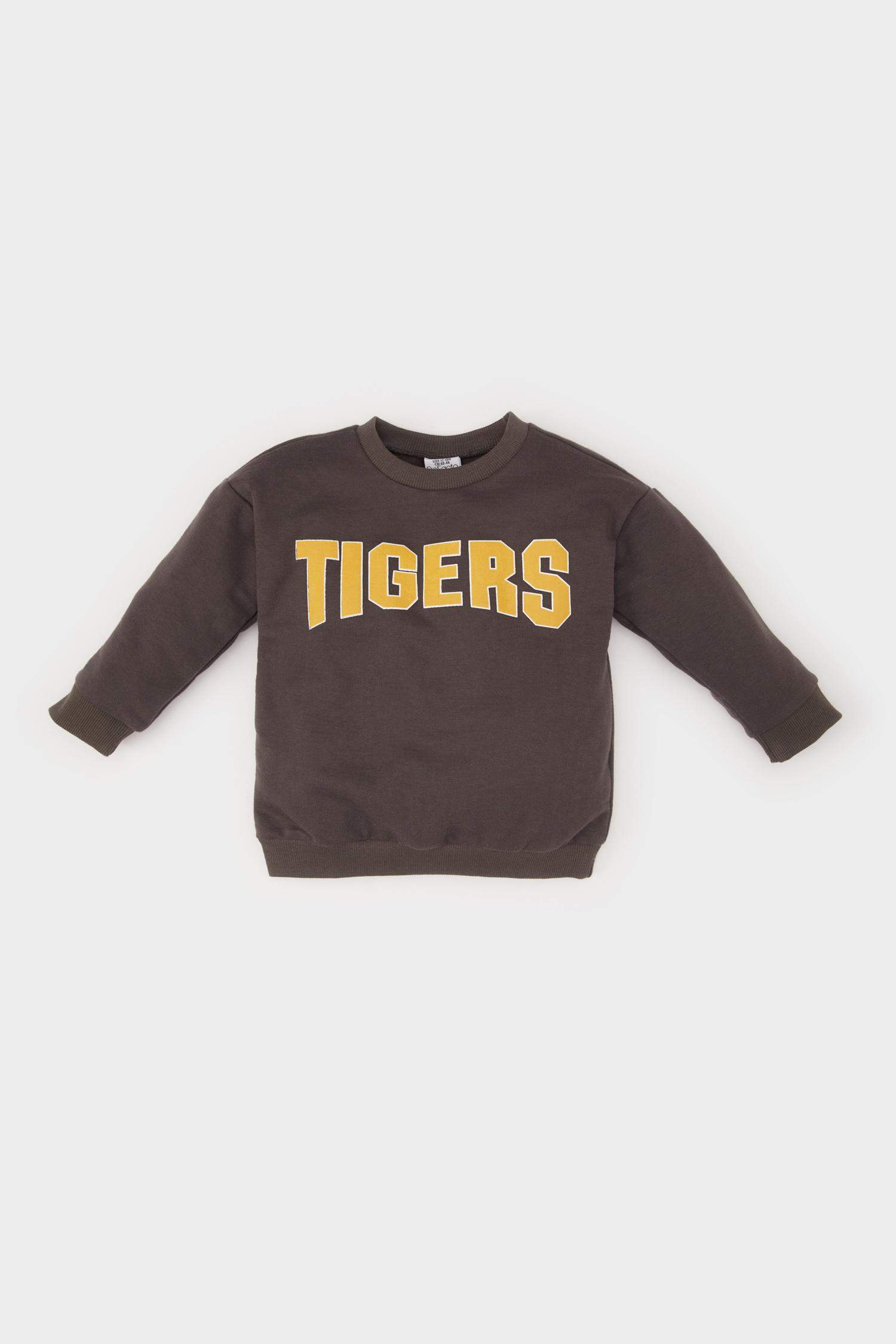 Erkek Bebek Bisiklet Yaka Baskılı İçi Yumuşak Tüylü Sweatshirt