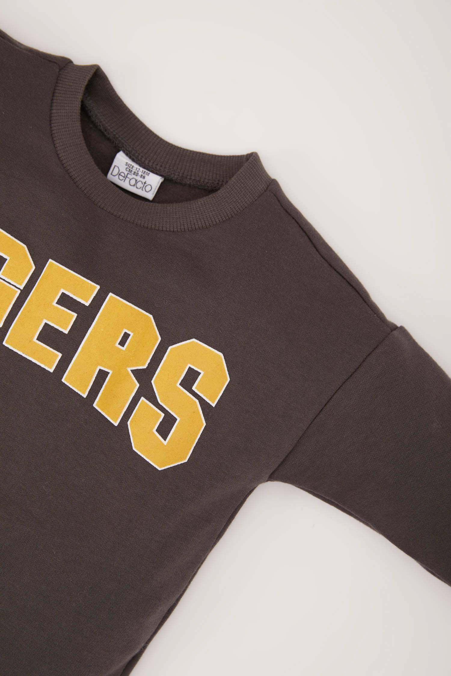 Erkek Bebek Bisiklet Yaka Baskılı İçi Yumuşak Tüylü Sweatshirt