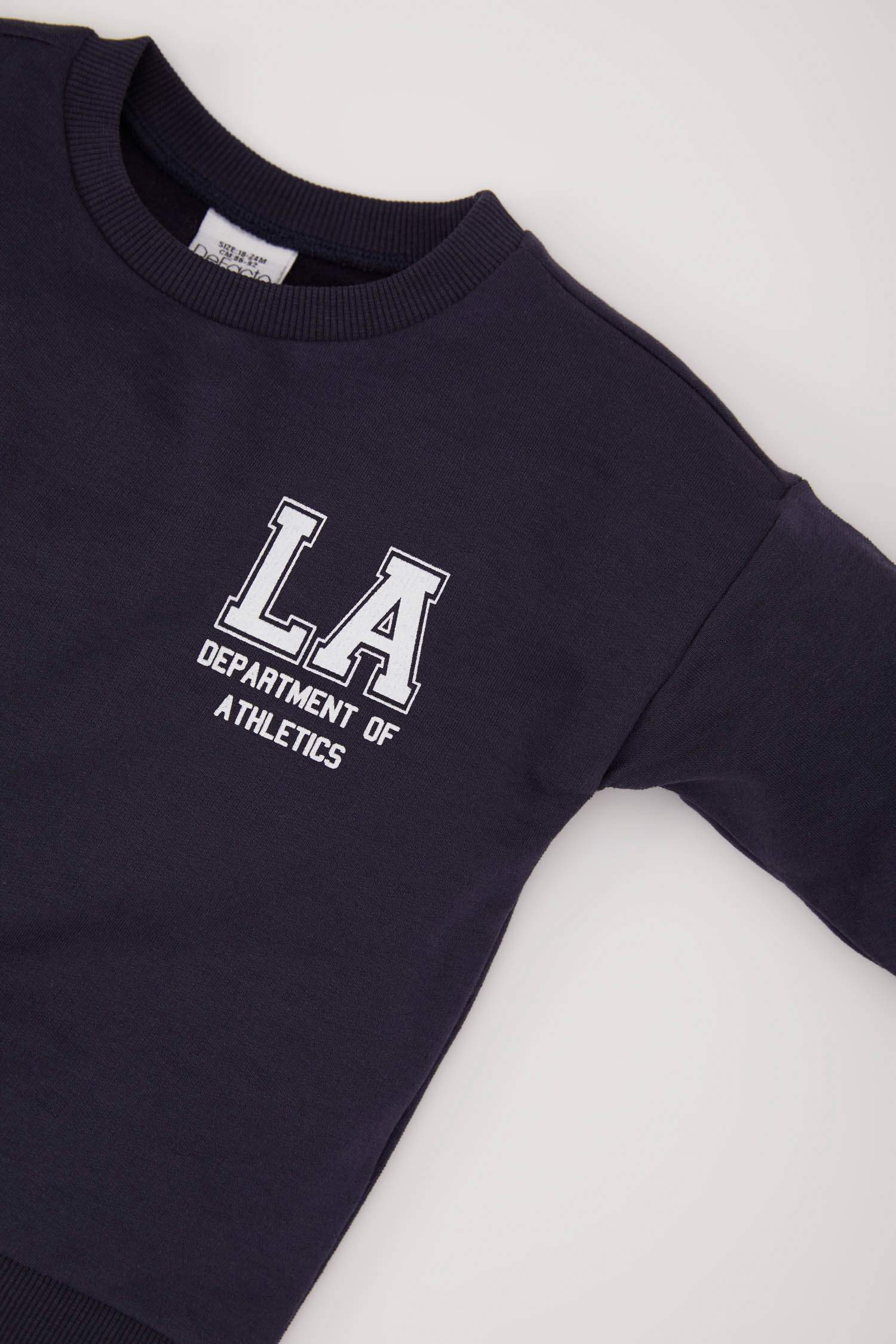 Erkek Bebek Bisiklet Yaka Baskılı İçi Yumuşak Tüylü Sweatshirt