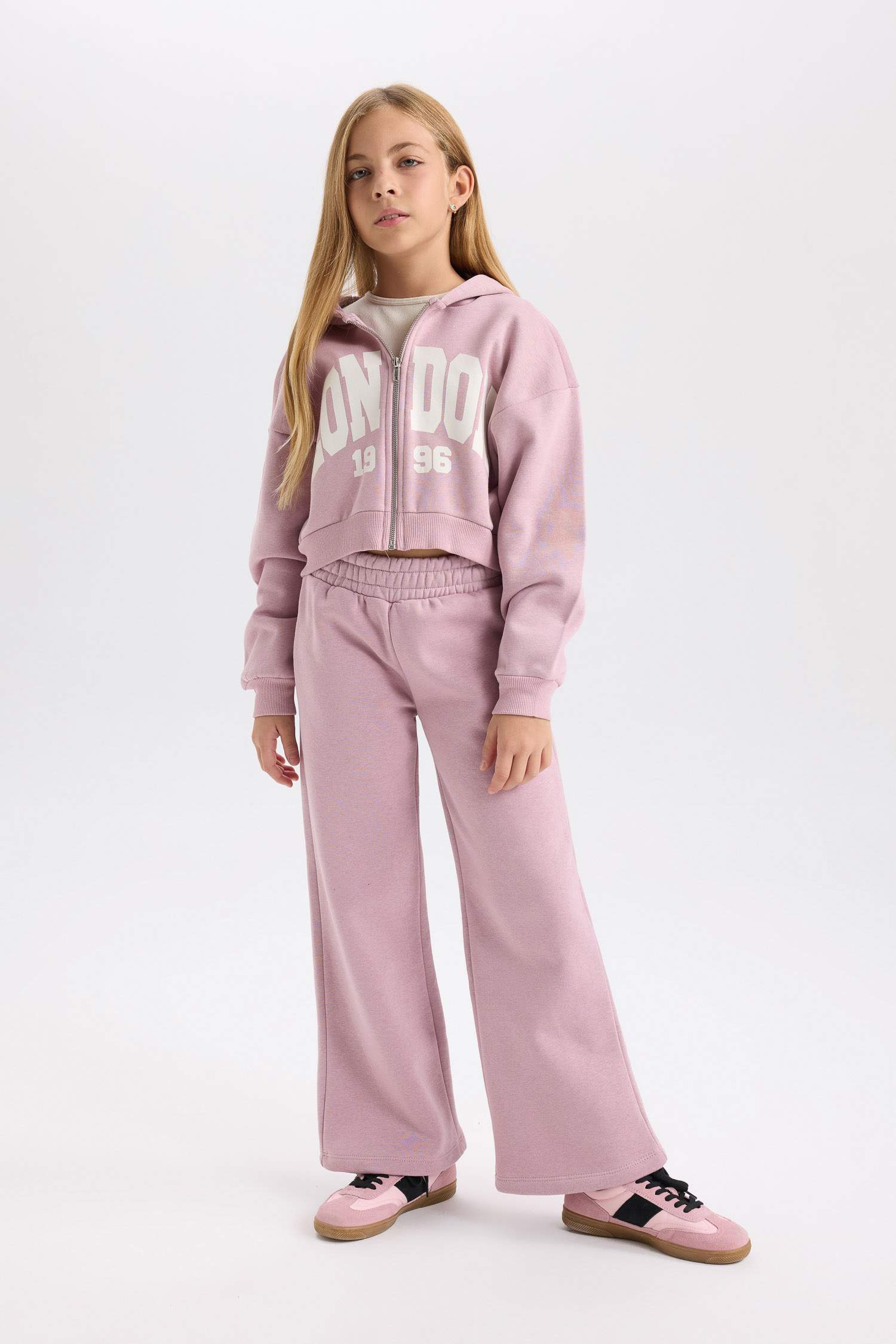 Kız Çocuk 2'li Takım Kapüşonlu Fermuarlı Sweatshirt Hırka Jogger Eşofman Altı