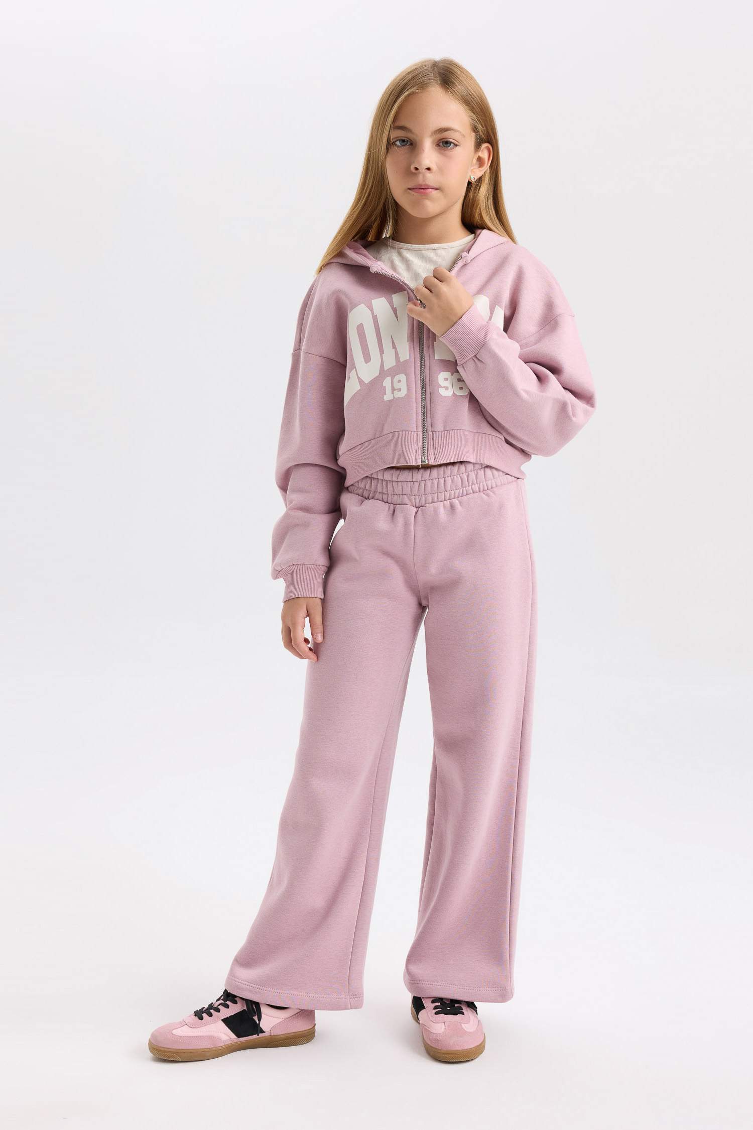 Kız Çocuk 2'li Takım Kapüşonlu Fermuarlı Sweatshirt Hırka Jogger Eşofman Altı