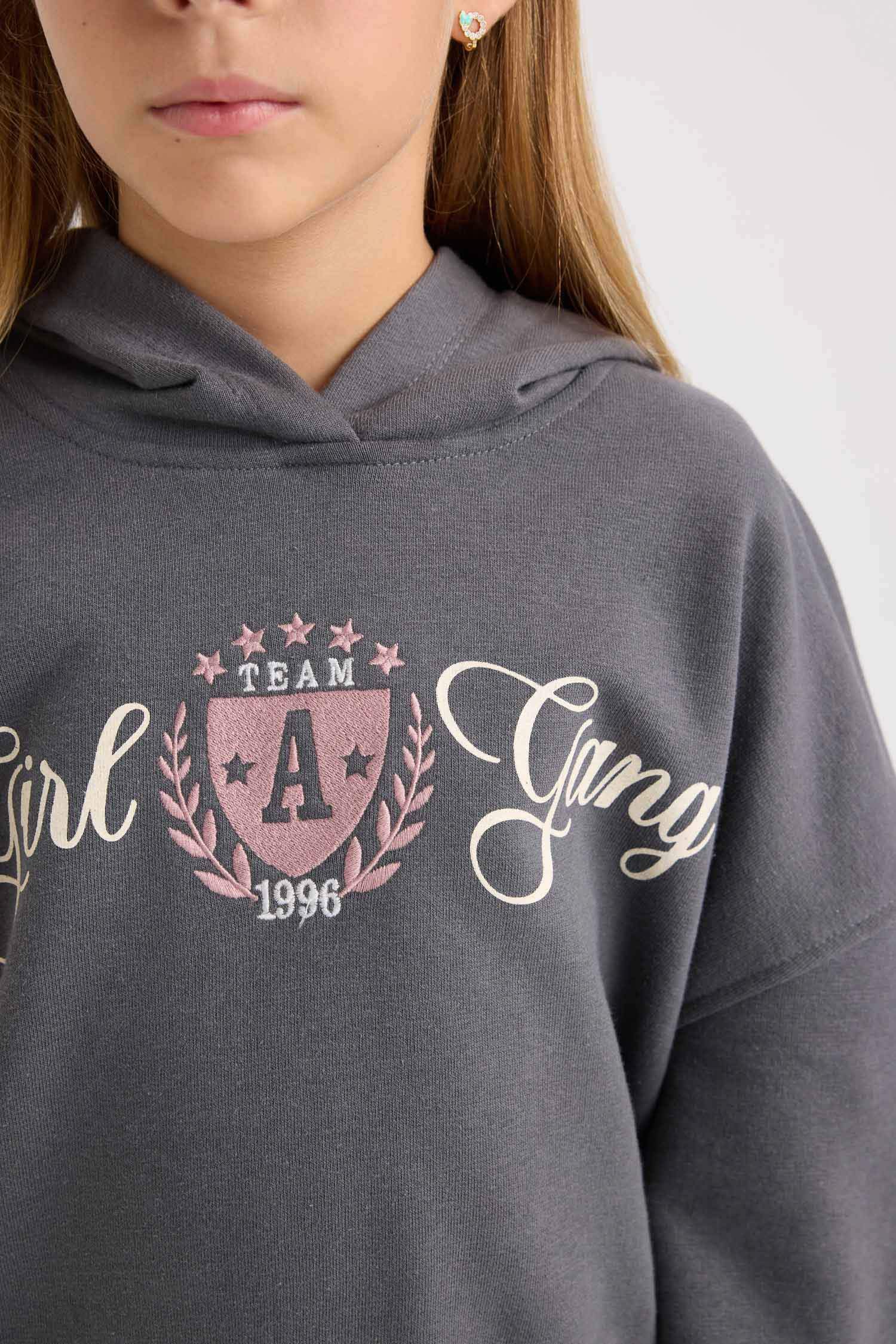 Kız Çocuk 2'li Takım Baskılı Kapüşonlu Sweatshirt Beli Lastikli Fitilli Kaşkorse Tayt