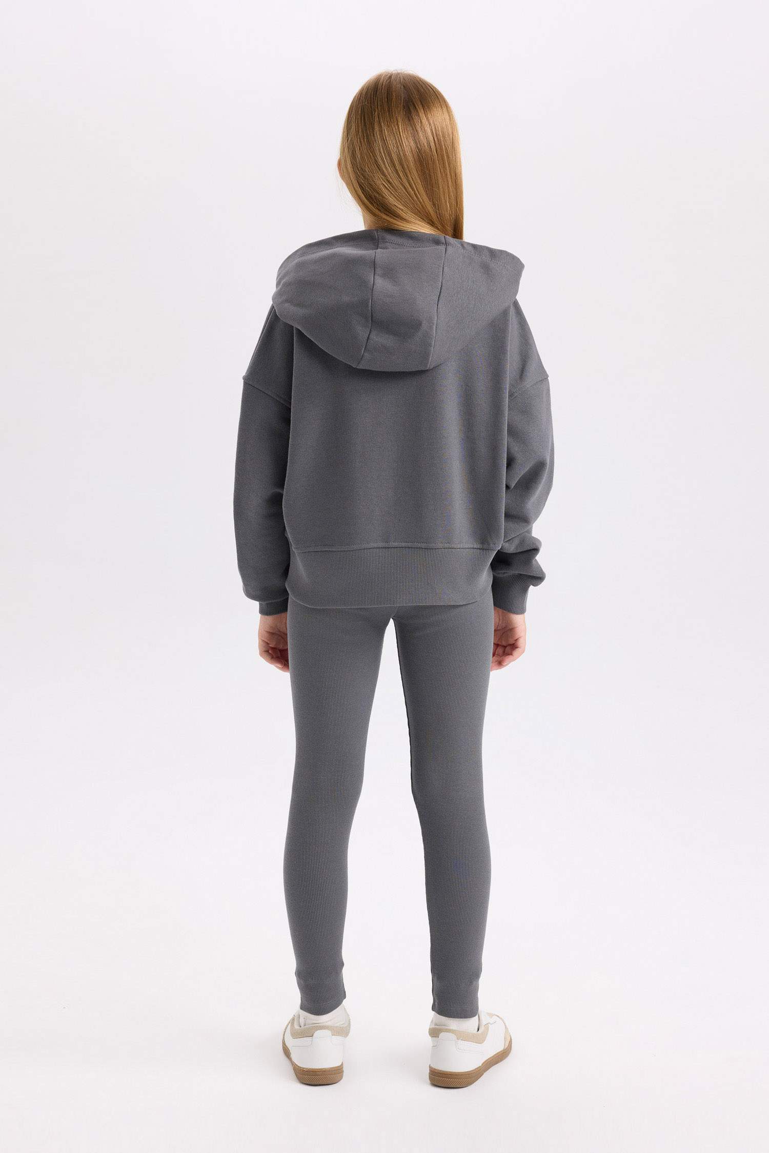 Kız Çocuk 2'li Takım Baskılı Kapüşonlu Sweatshirt Beli Lastikli Fitilli Kaşkorse Tayt