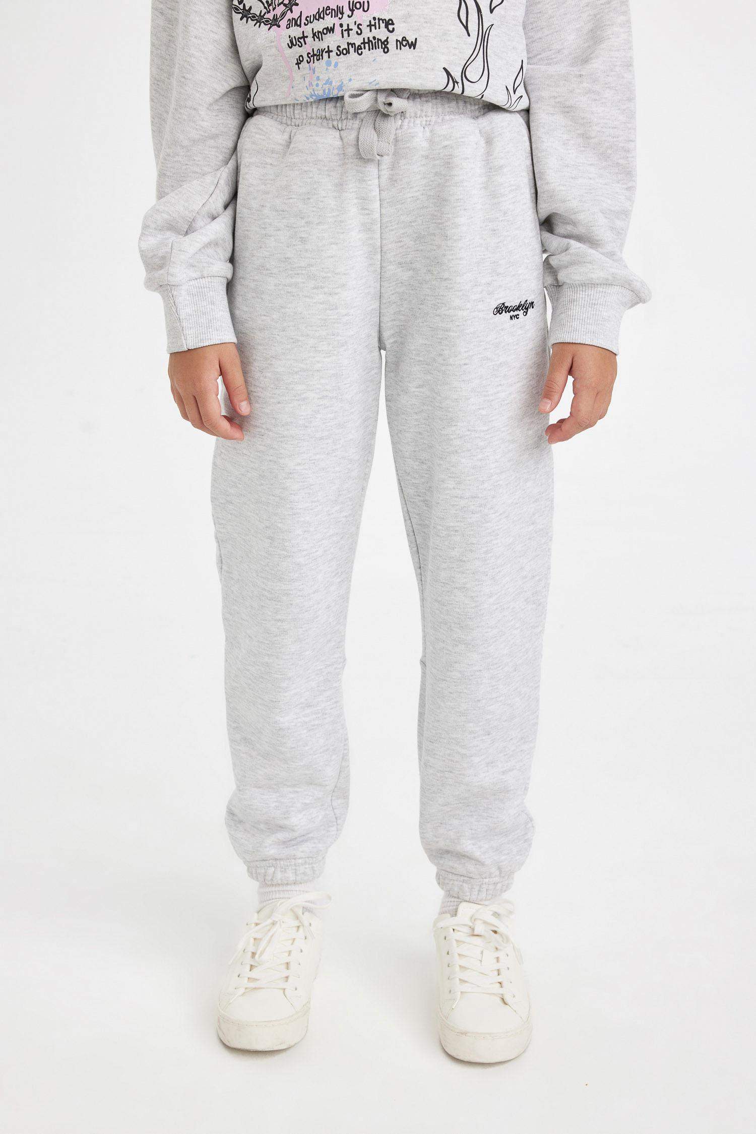 Kız Çocuk Baskılı Beli Paçası Lastikli Gri Jogger Eşofman Altı