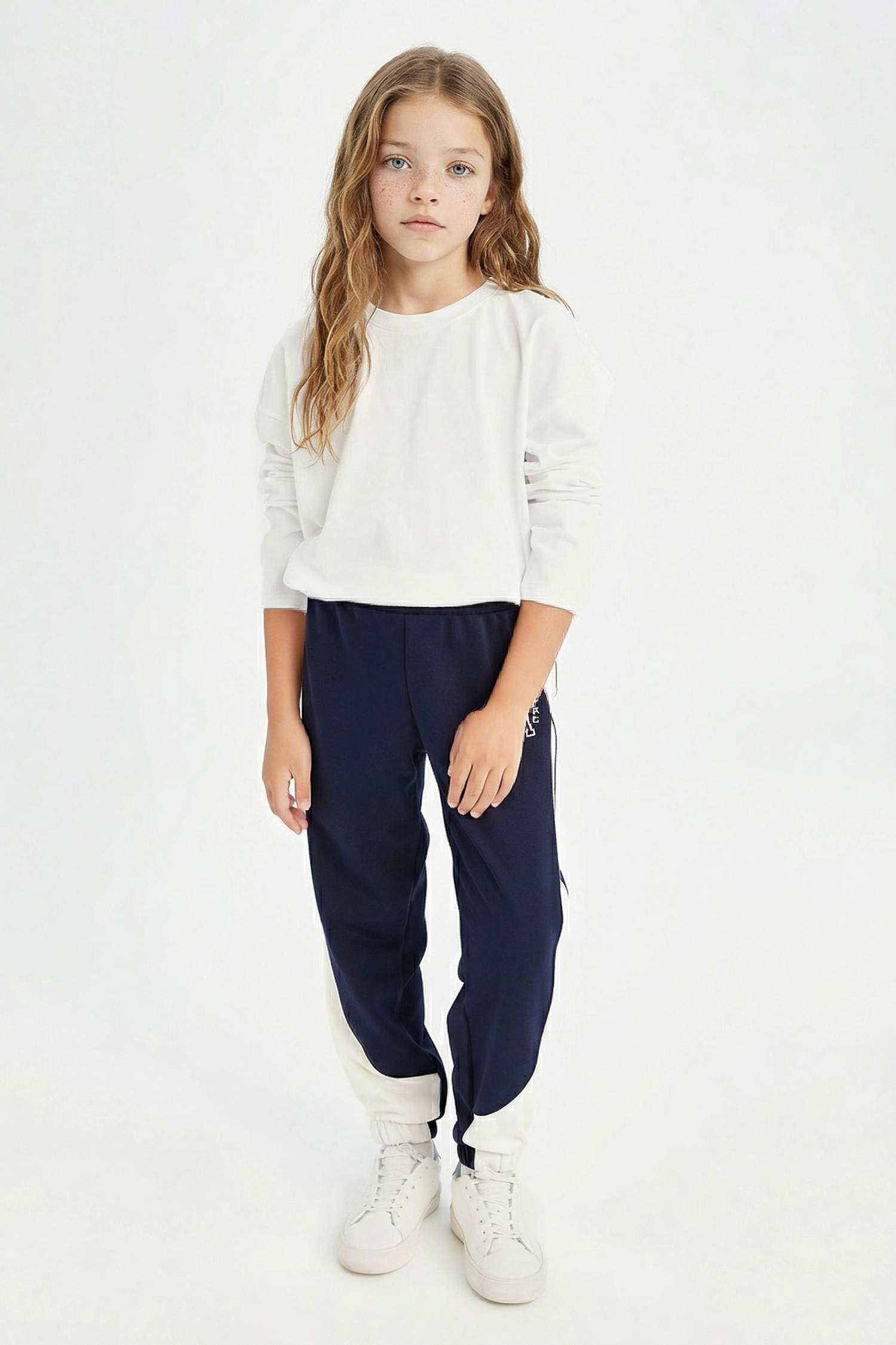 Kız Çocuk Baskılı Beli Paçası Lastikli Lacivert Jogger Eşofman Altı