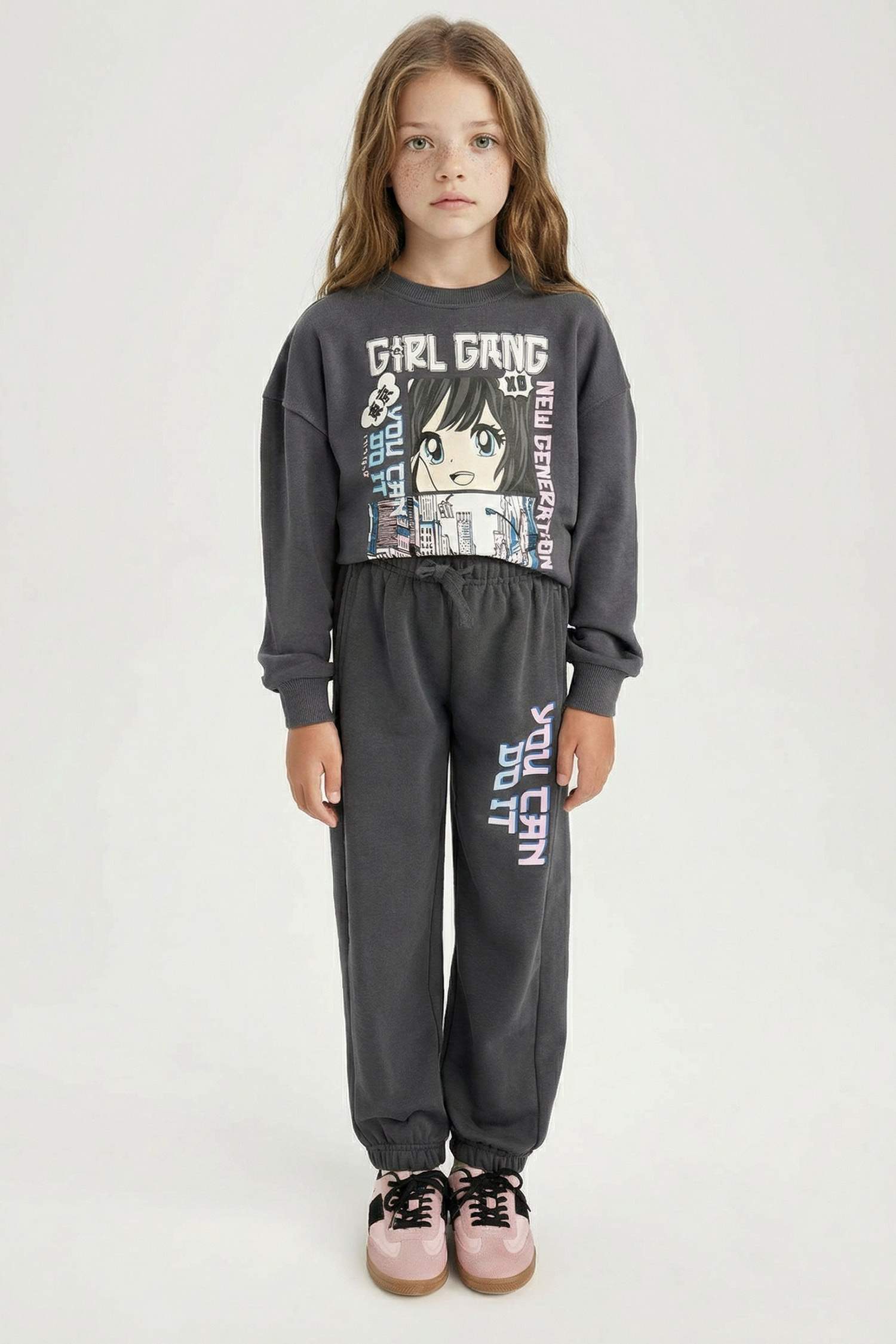 Girl Printed Elastic Waist Pocket Jogger Sweatpants