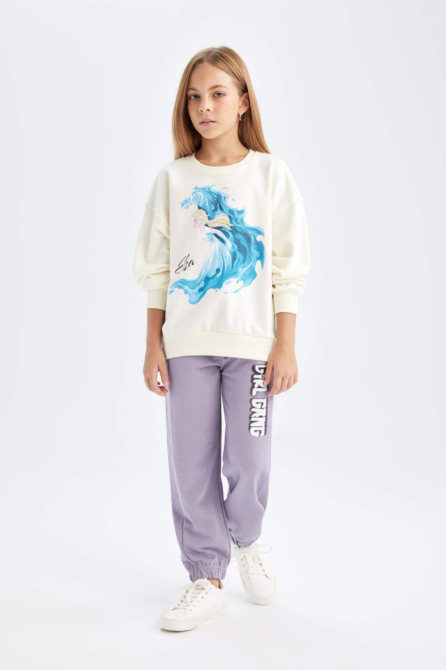 Kız Çocuk Baskılı Beli Paçası Lastikli Cepli Jogger Eşofman Altı