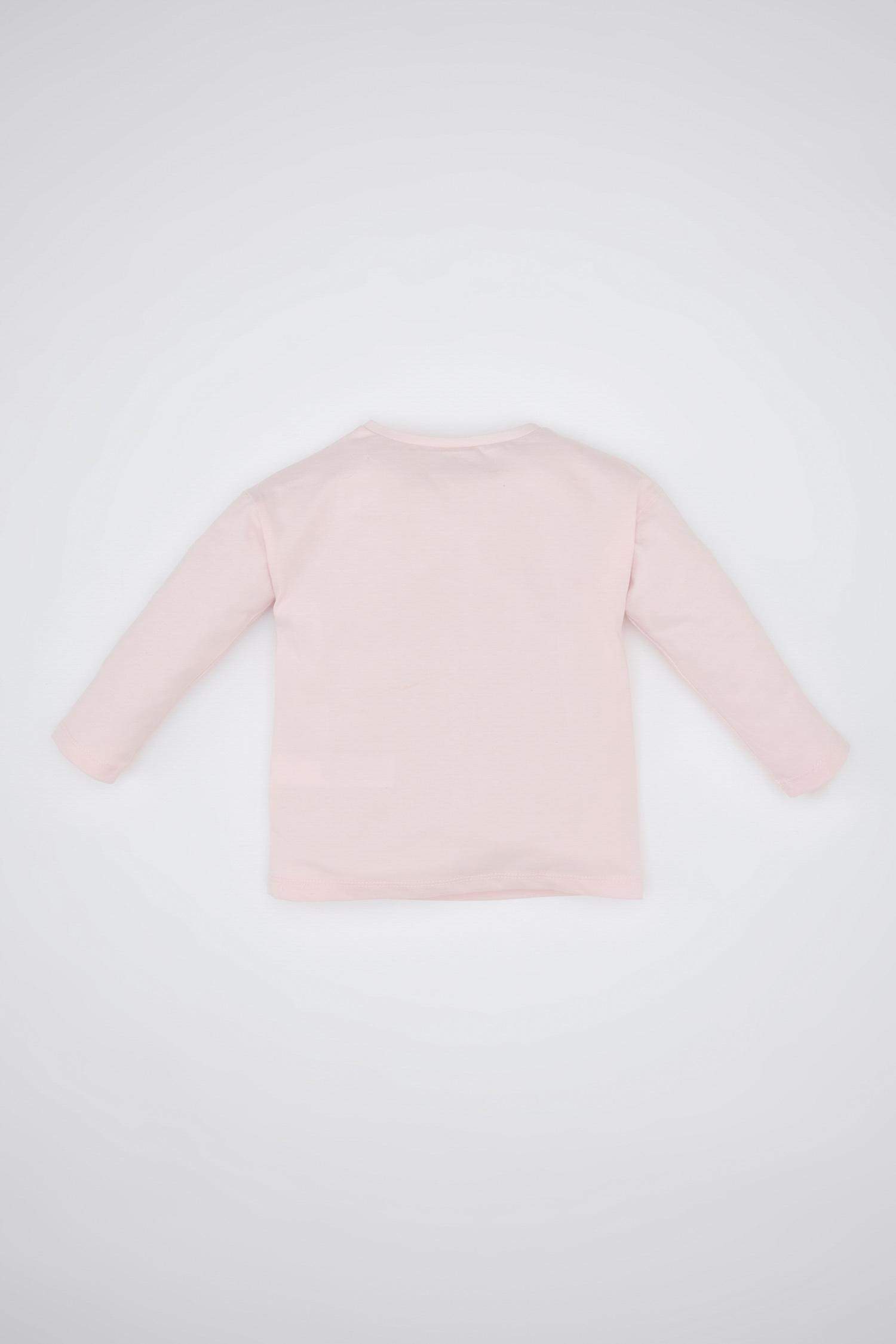 تيشيرت بيبي بناتي بيزك سادة كم طويل قصة عادية بياقة مستديرة