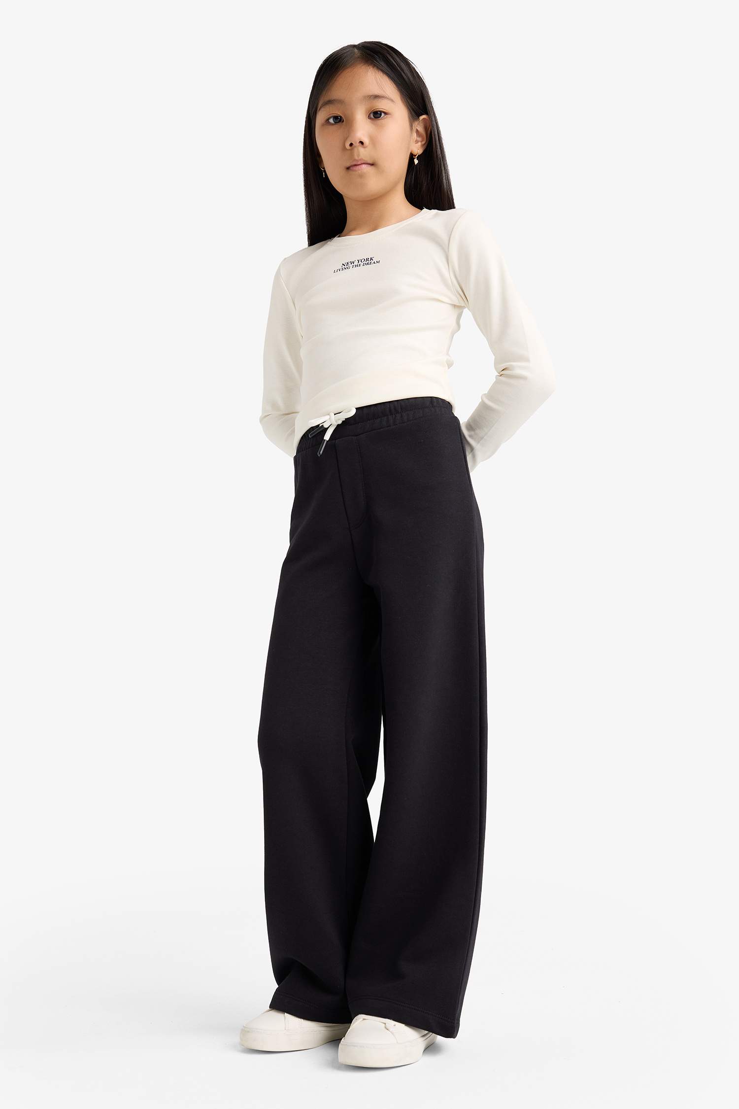 Girl Black Wide Leg Basic Sweatpants