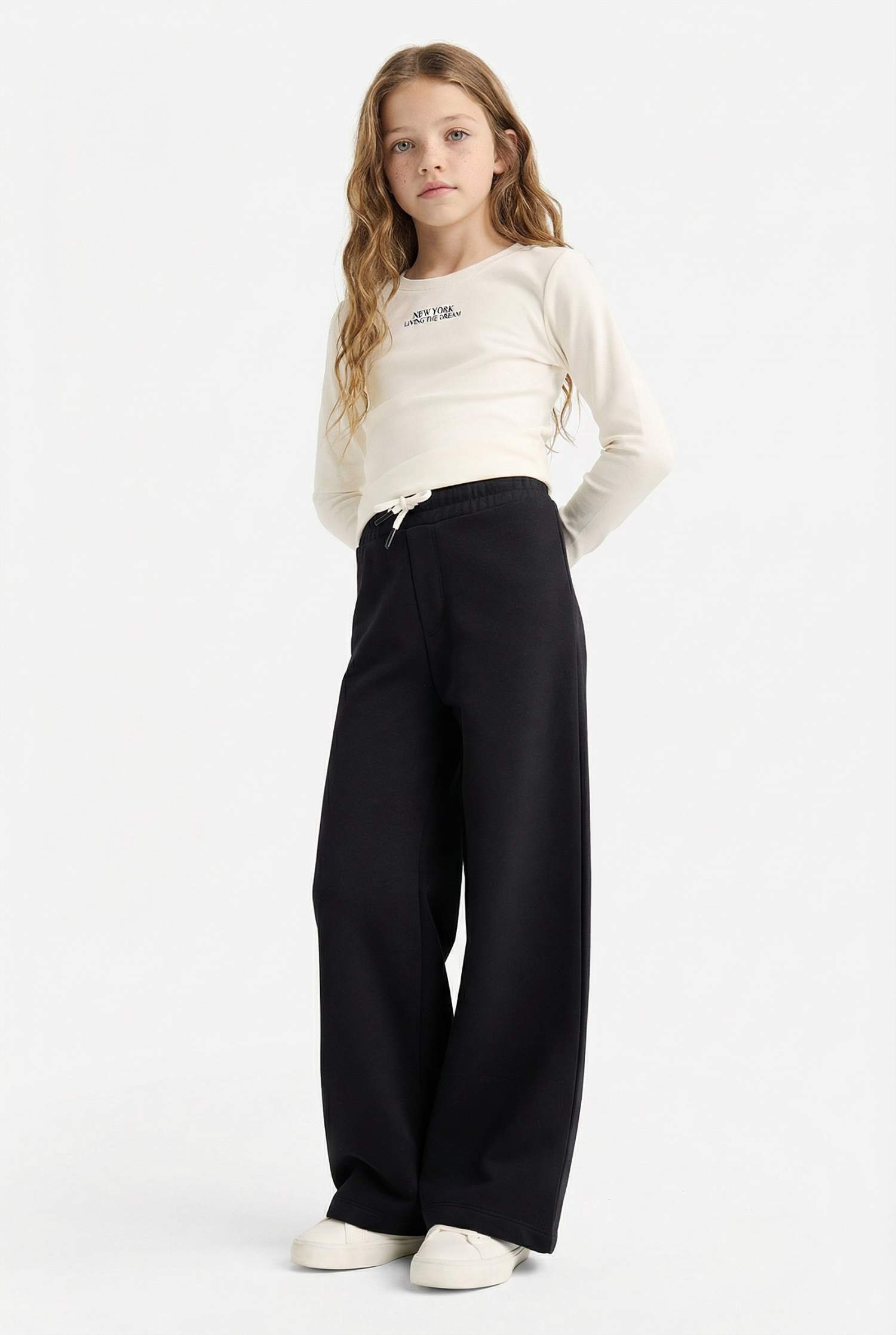 بنطلون بجامة رياضي بناتي وايد ليج برجل واسع