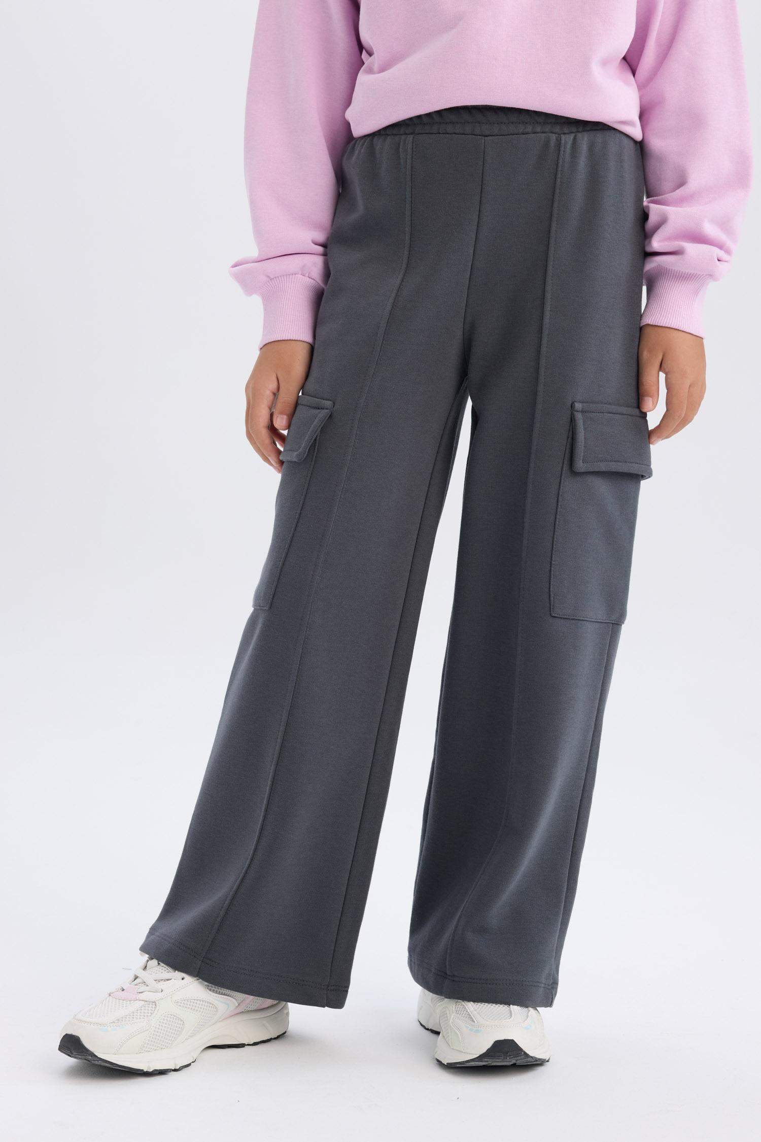 Kız Çocuk Wide Leg Bol Geniş Paça Kargo Cepli Eşofman Altı