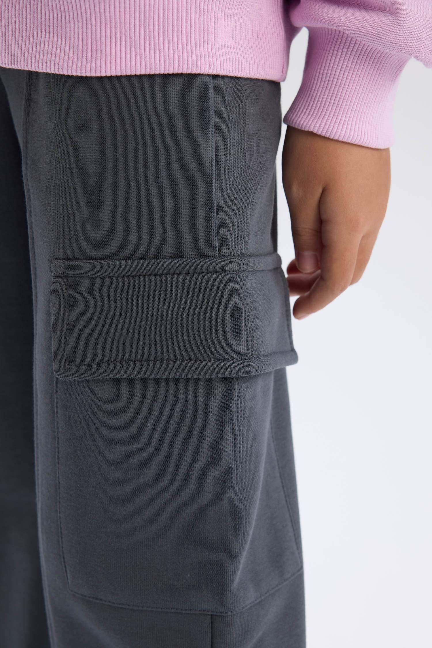 Kız Çocuk Wide Leg Bol Geniş Paça Kargo Cepli Eşofman Altı