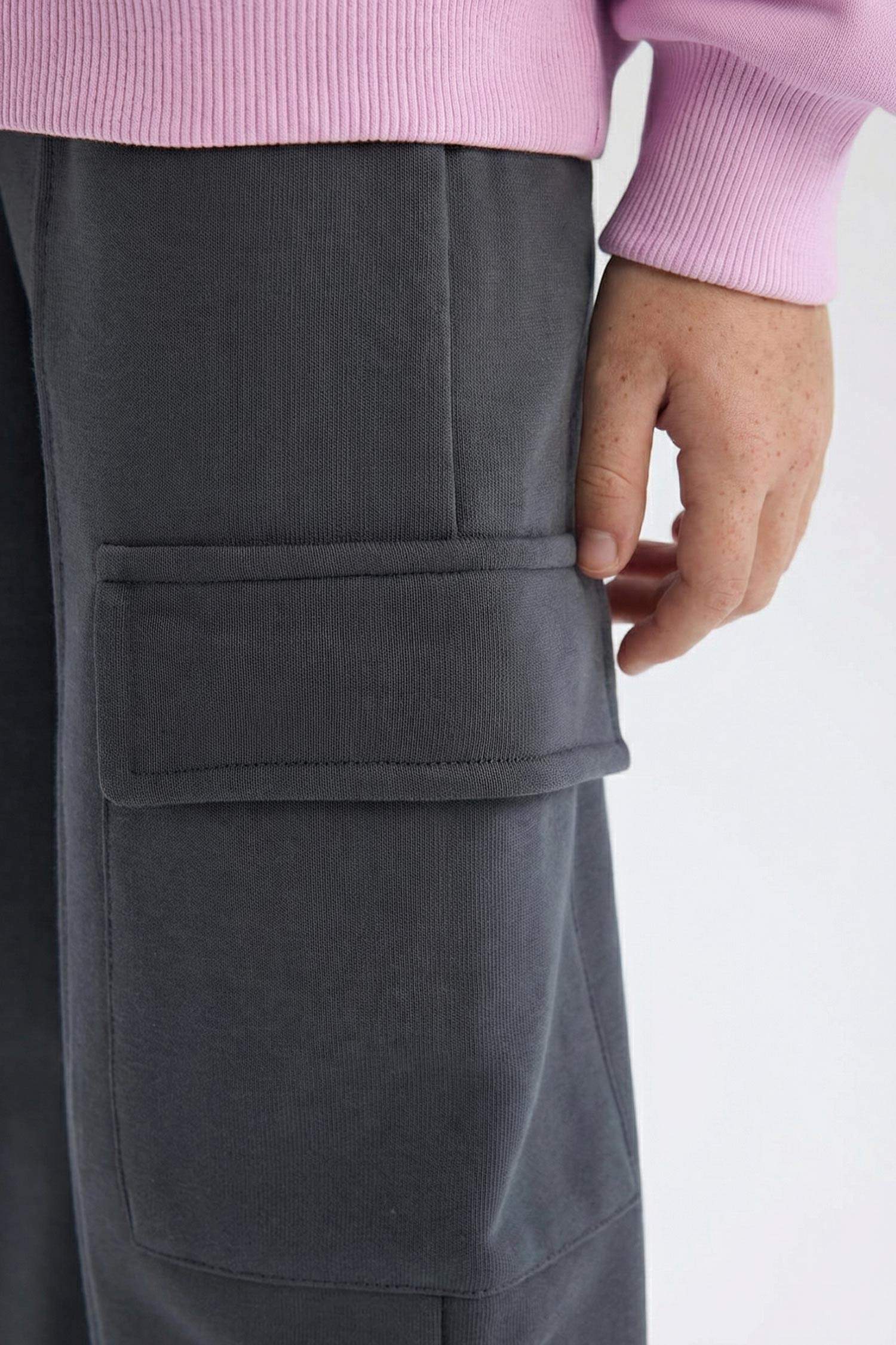 Kız Çocuk Wide Leg Bol Geniş Paça Kargo Cepli Eşofman Altı