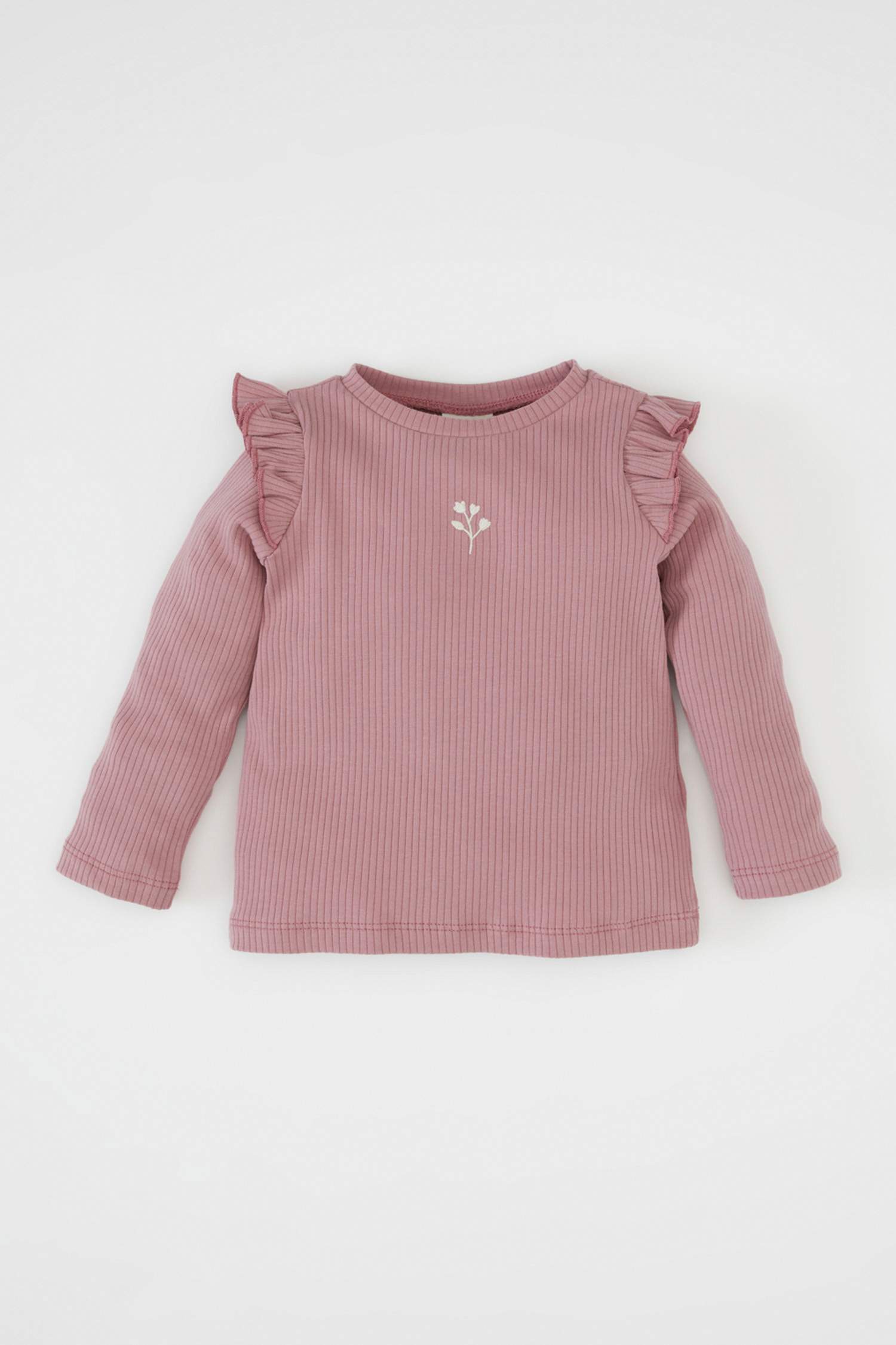 Kız Bebek Bisiklet Yaka Çiçekli Fitilli Fırfırlı Kaşkorse Uzun Kollu Tişört