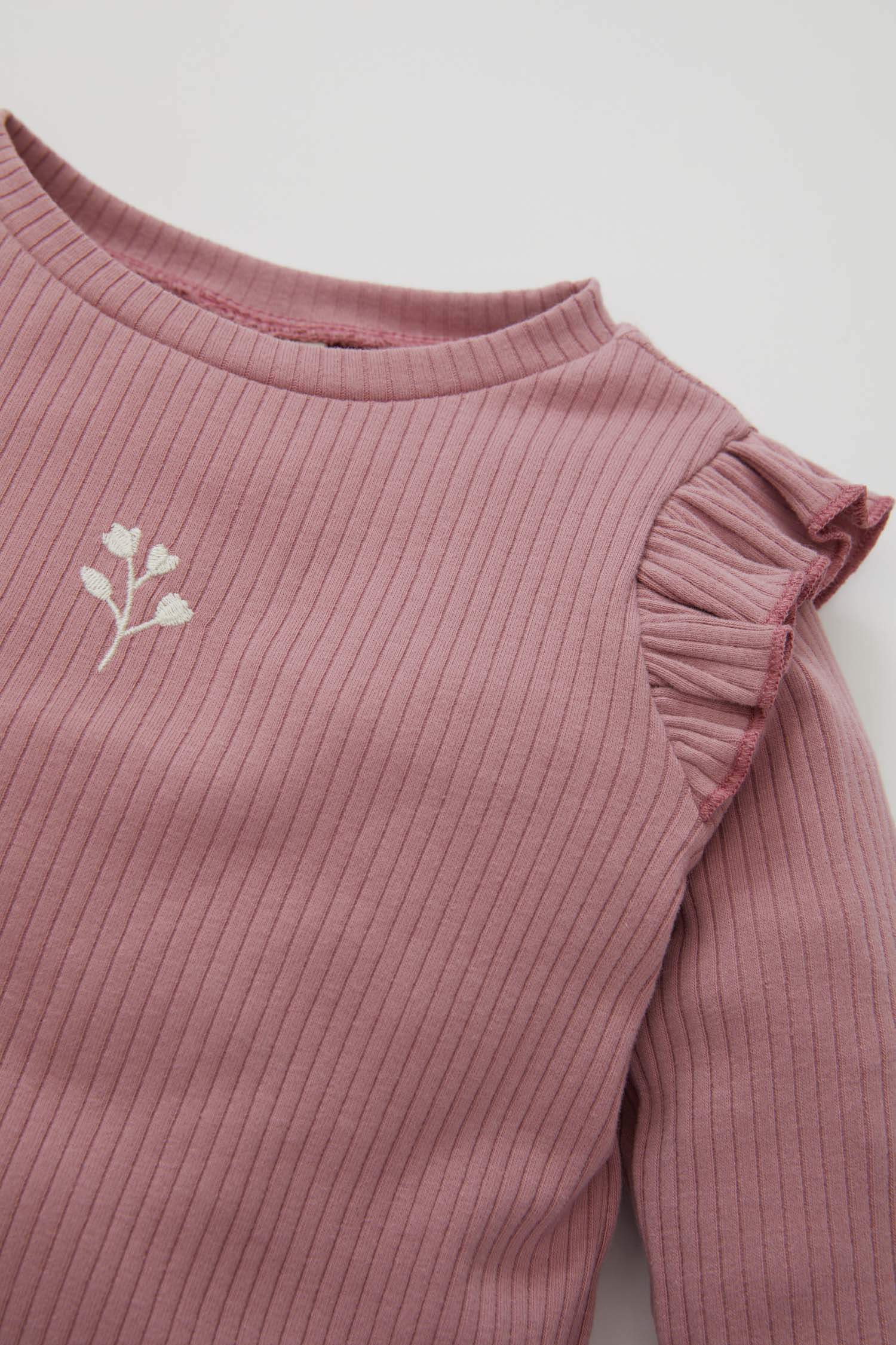 Kız Bebek Bisiklet Yaka Çiçekli Fitilli Fırfırlı Kaşkorse Uzun Kollu Tişört