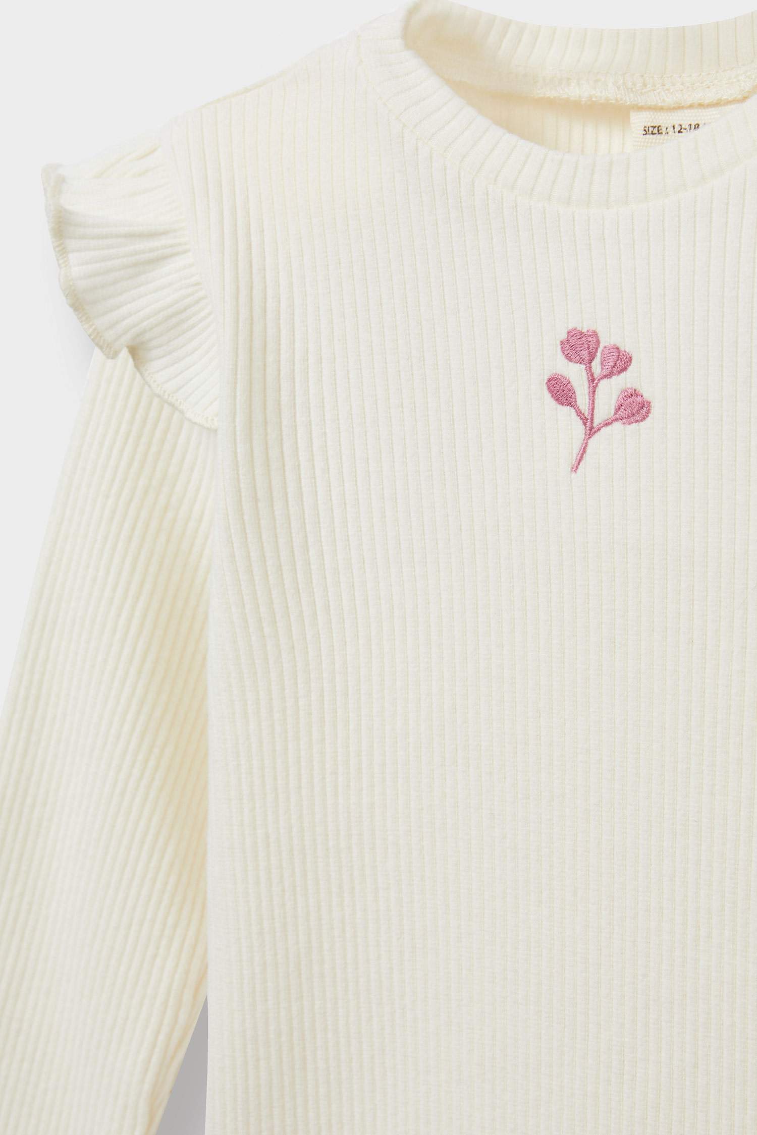 Kız Bebek Bisiklet Yaka Çiçekli Fitilli Kaşkorse Uzun Kollu Okul Tişörtü