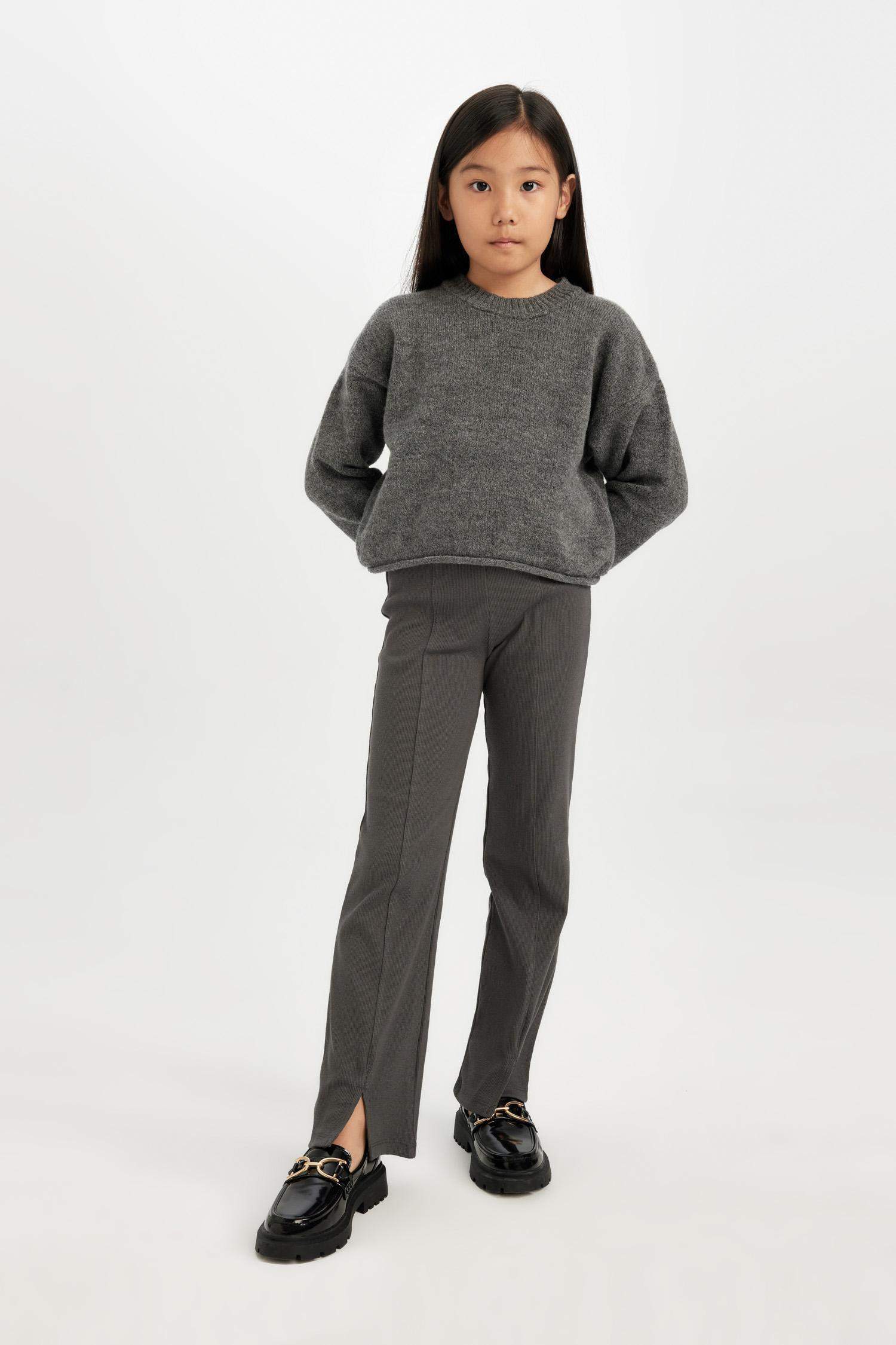 Kız Çocuk İspanyol Paça Yırtmaçlı Standart Boy Fitilli Kaşkorse Tayt