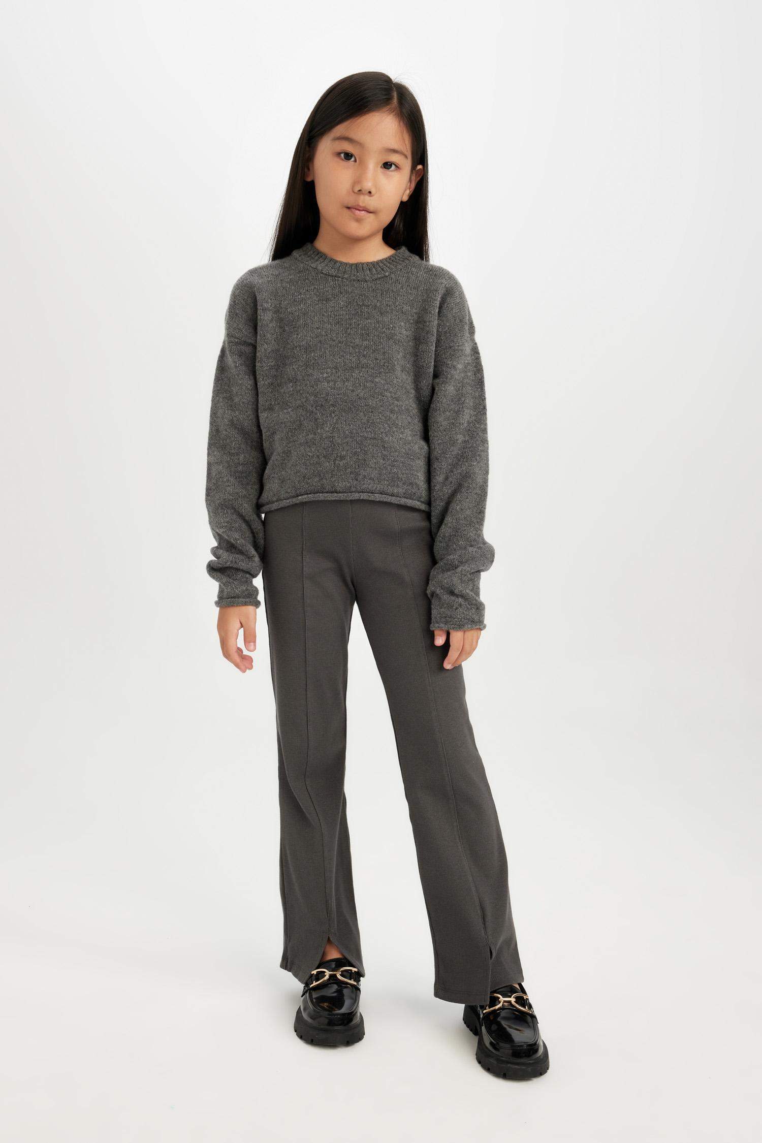 Kız Çocuk İspanyol Paça Yırtmaçlı Standart Boy Fitilli Kaşkorse Tayt