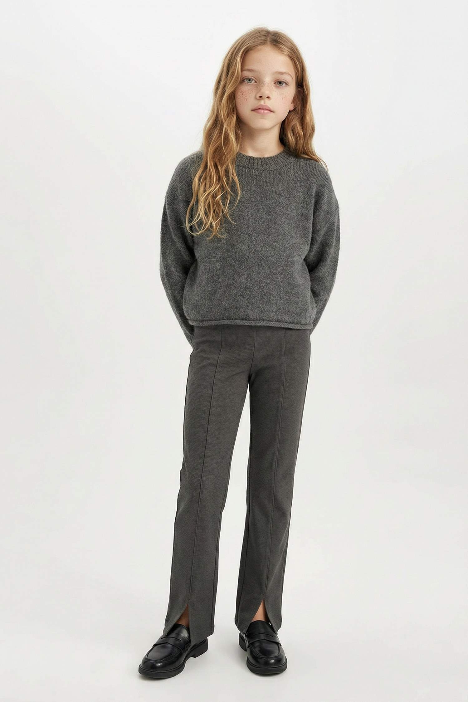 Kız Çocuk İspanyol Paça Yırtmaçlı Standart Boy Fitilli Kaşkorse Tayt