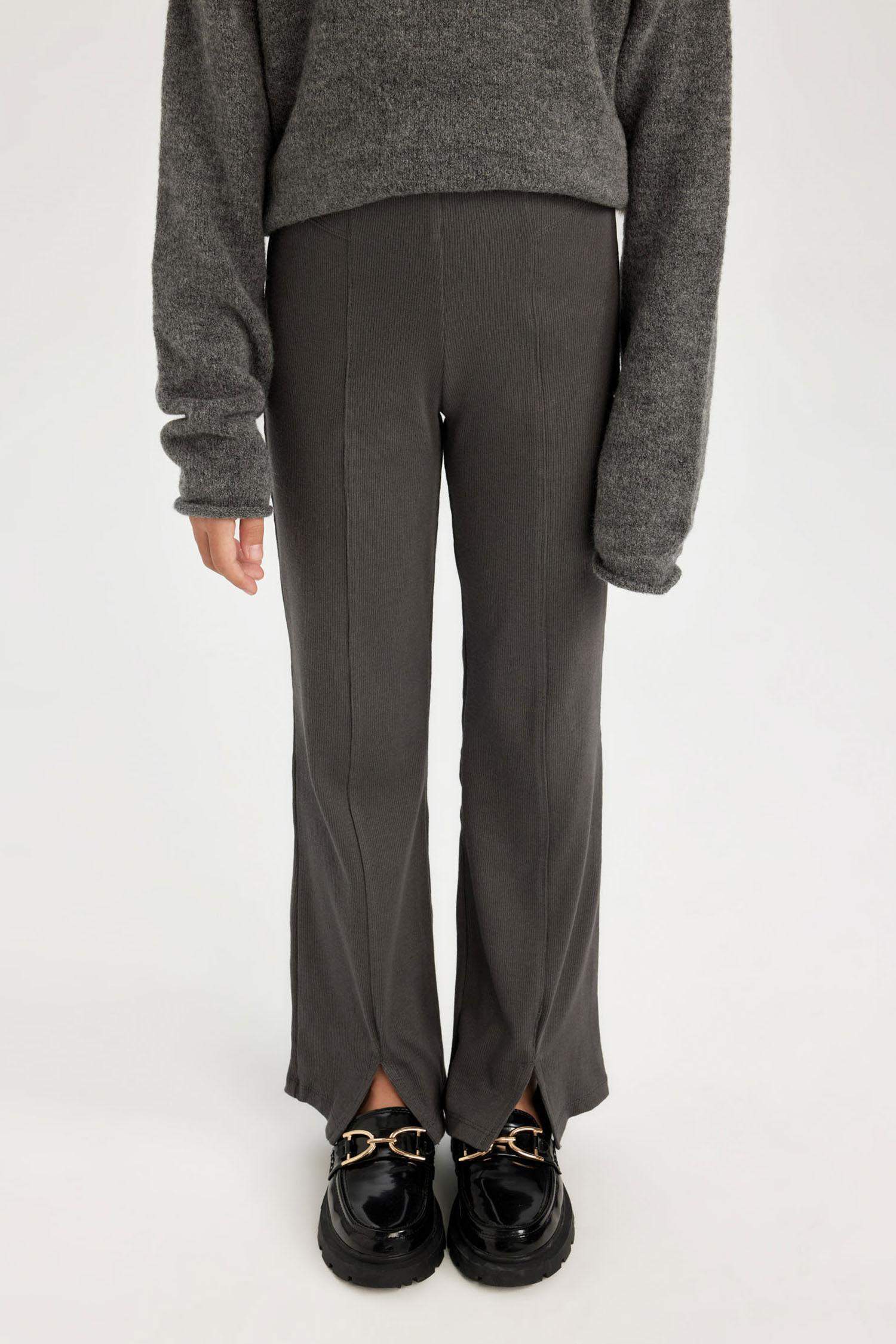 Kız Çocuk İspanyol Paça Yırtmaçlı Standart Boy Fitilli Kaşkorse Tayt