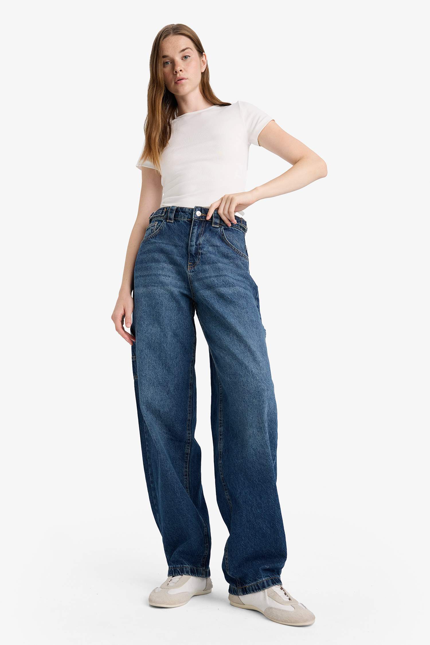 Baggy Fit High Waist Long Washed Jeans