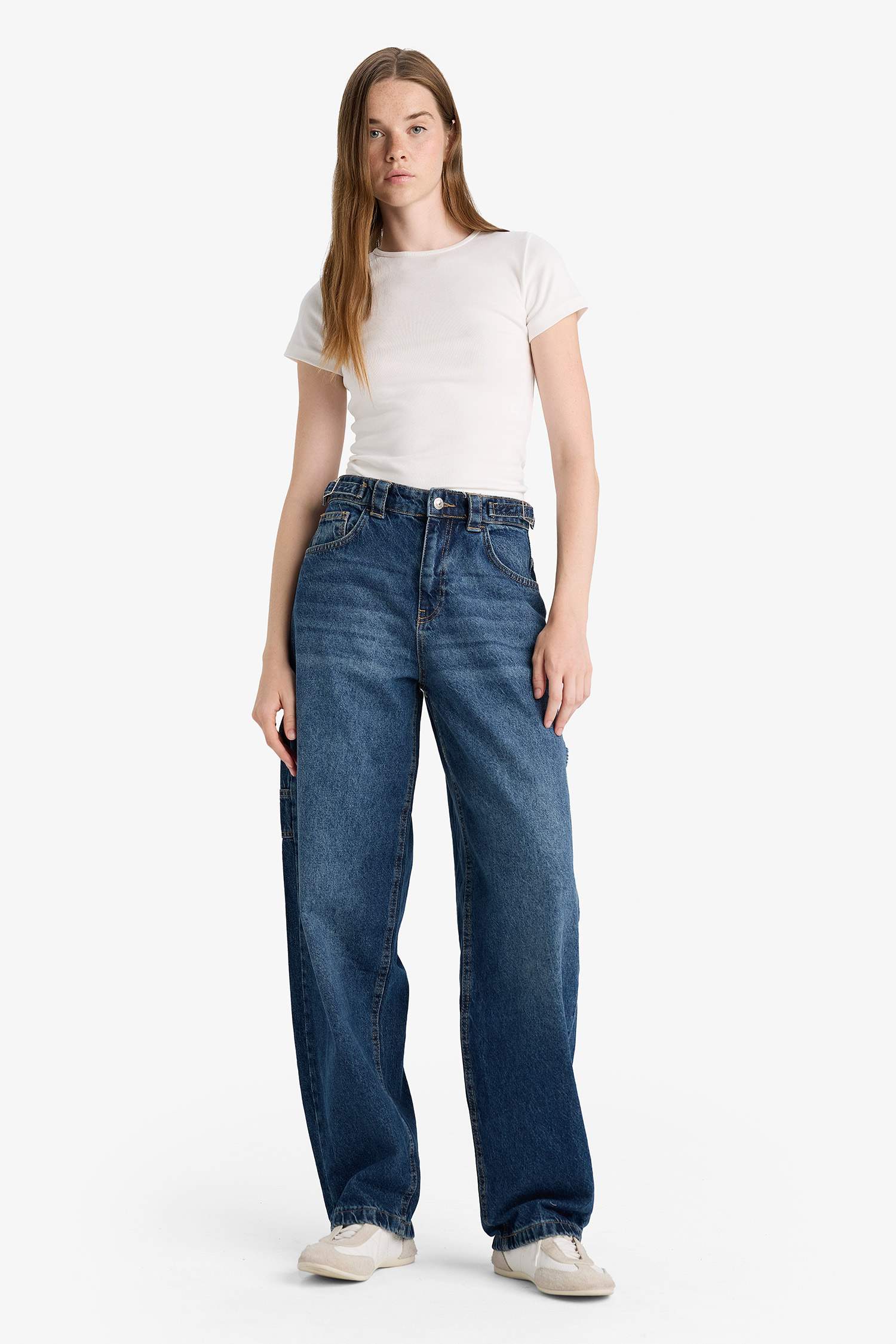 Baggy Fit High Waist Long Washed Jeans