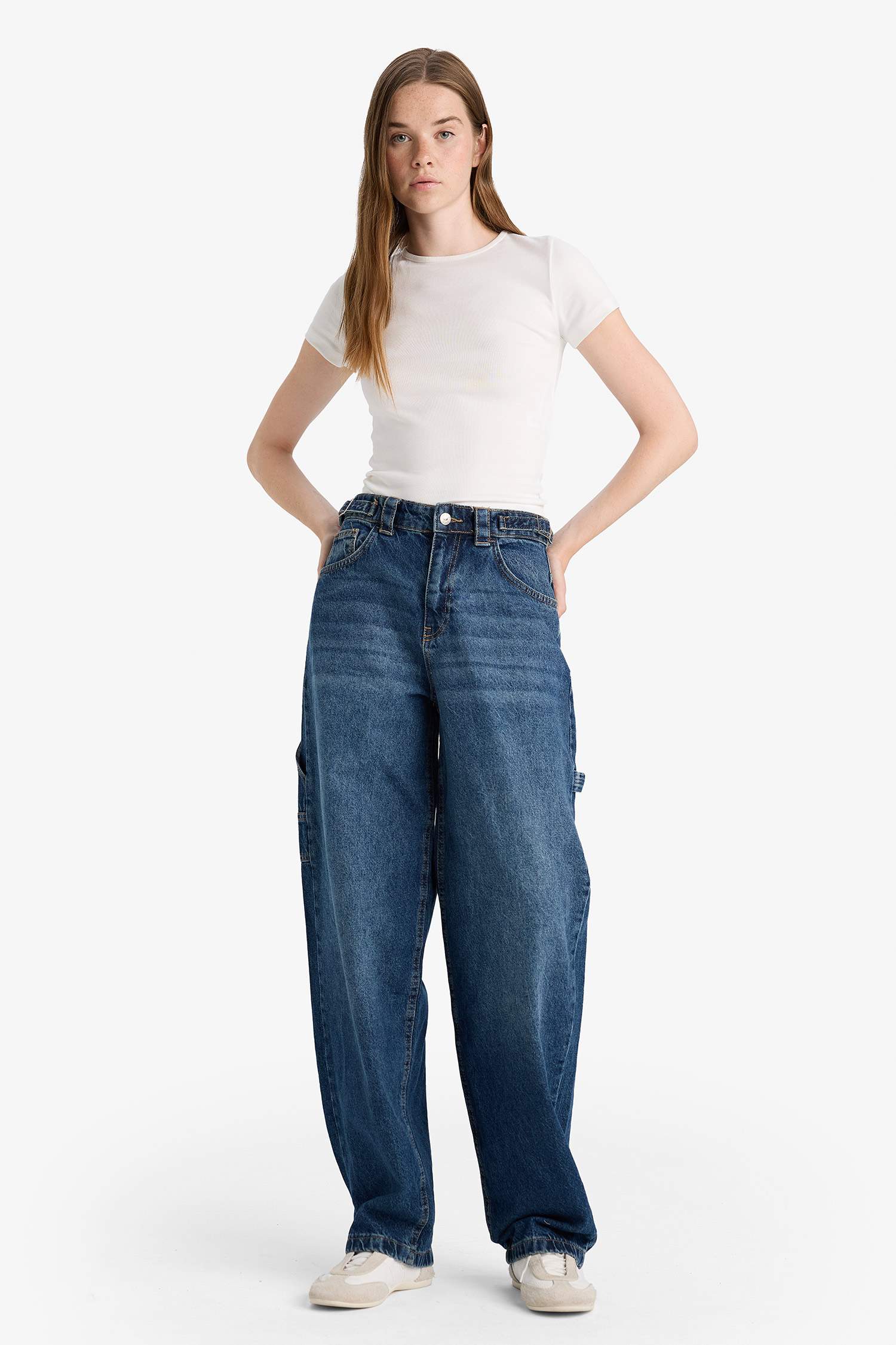 Baggy Fit High Waist Long Washed Jeans