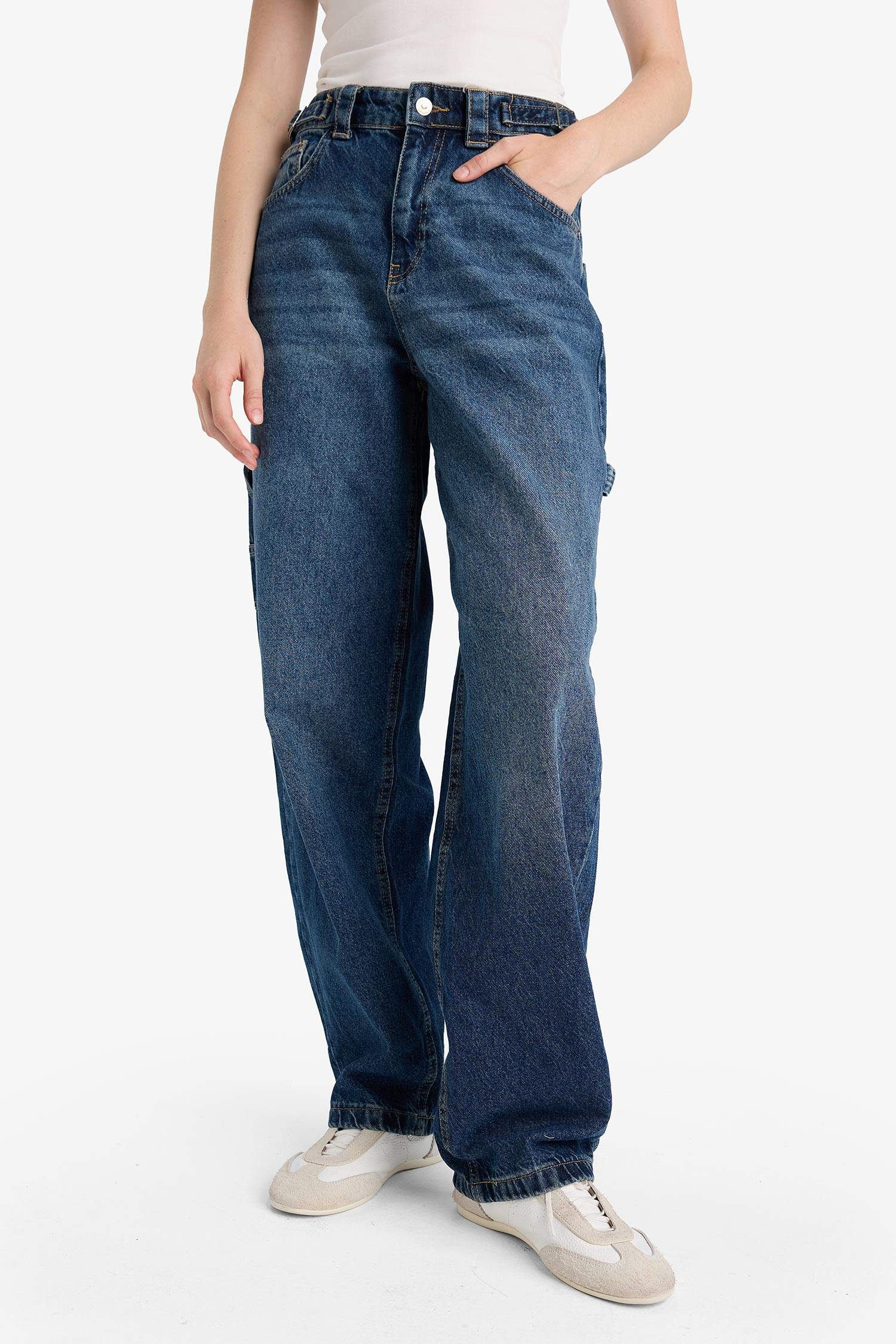 Baggy Fit High Waist Long Washed Jeans